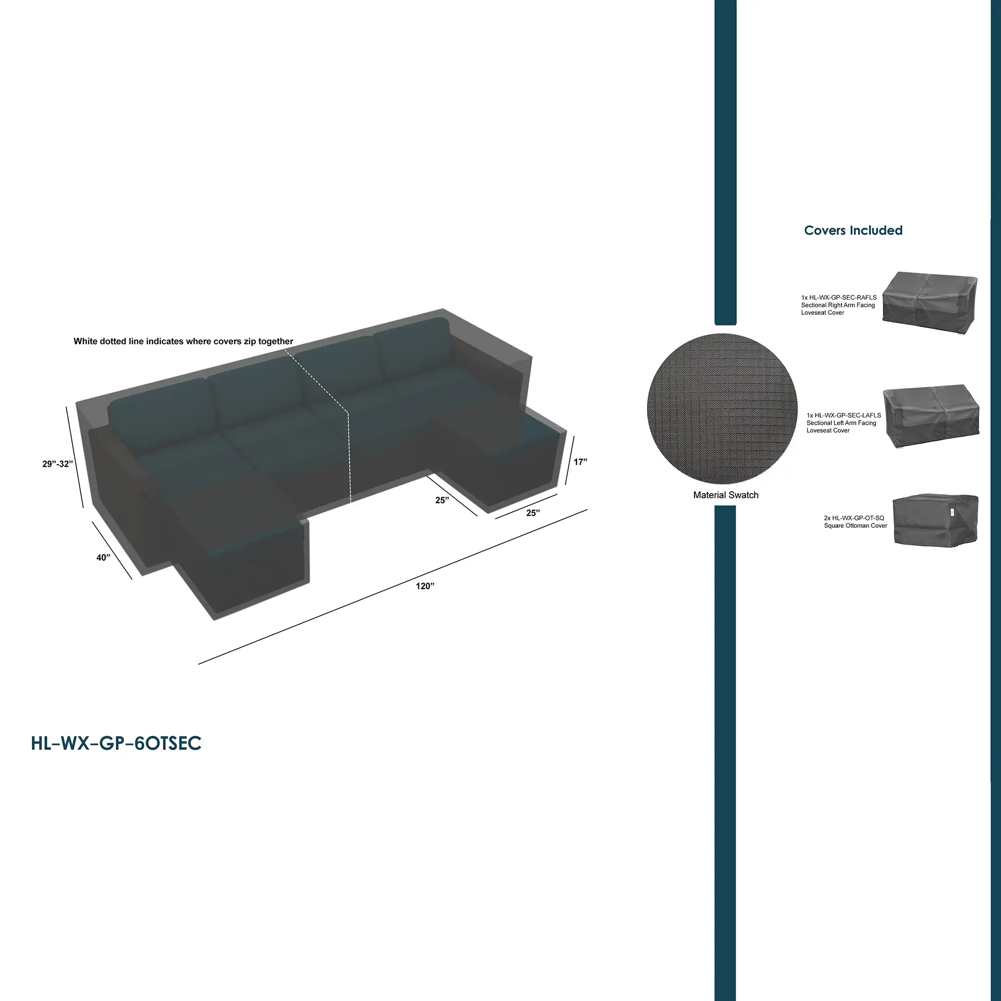 Harmonia Living WeatherX Covers For 6 Piece Sectional with Ottoman Set 1
