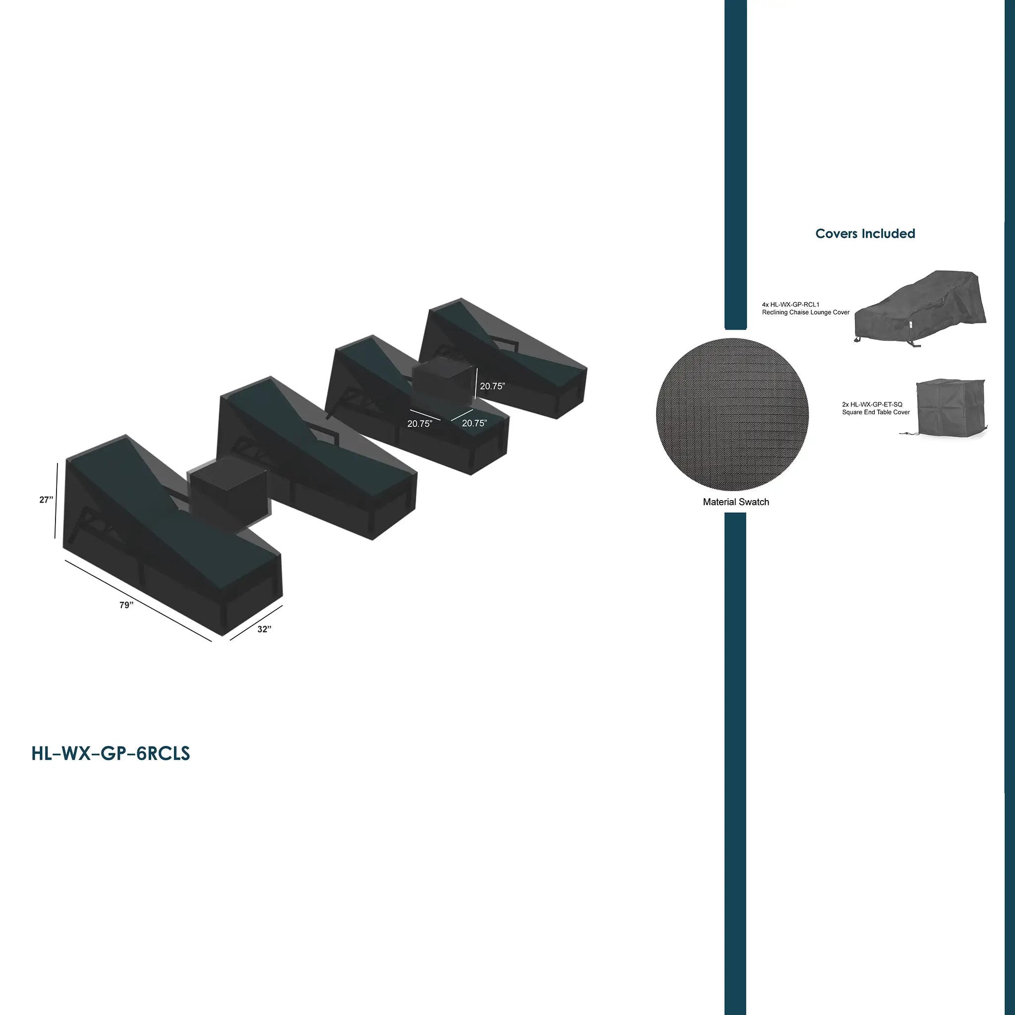 Harmonia Living WeatherX Covers For 6 Piece Chaise Lounge Set 1