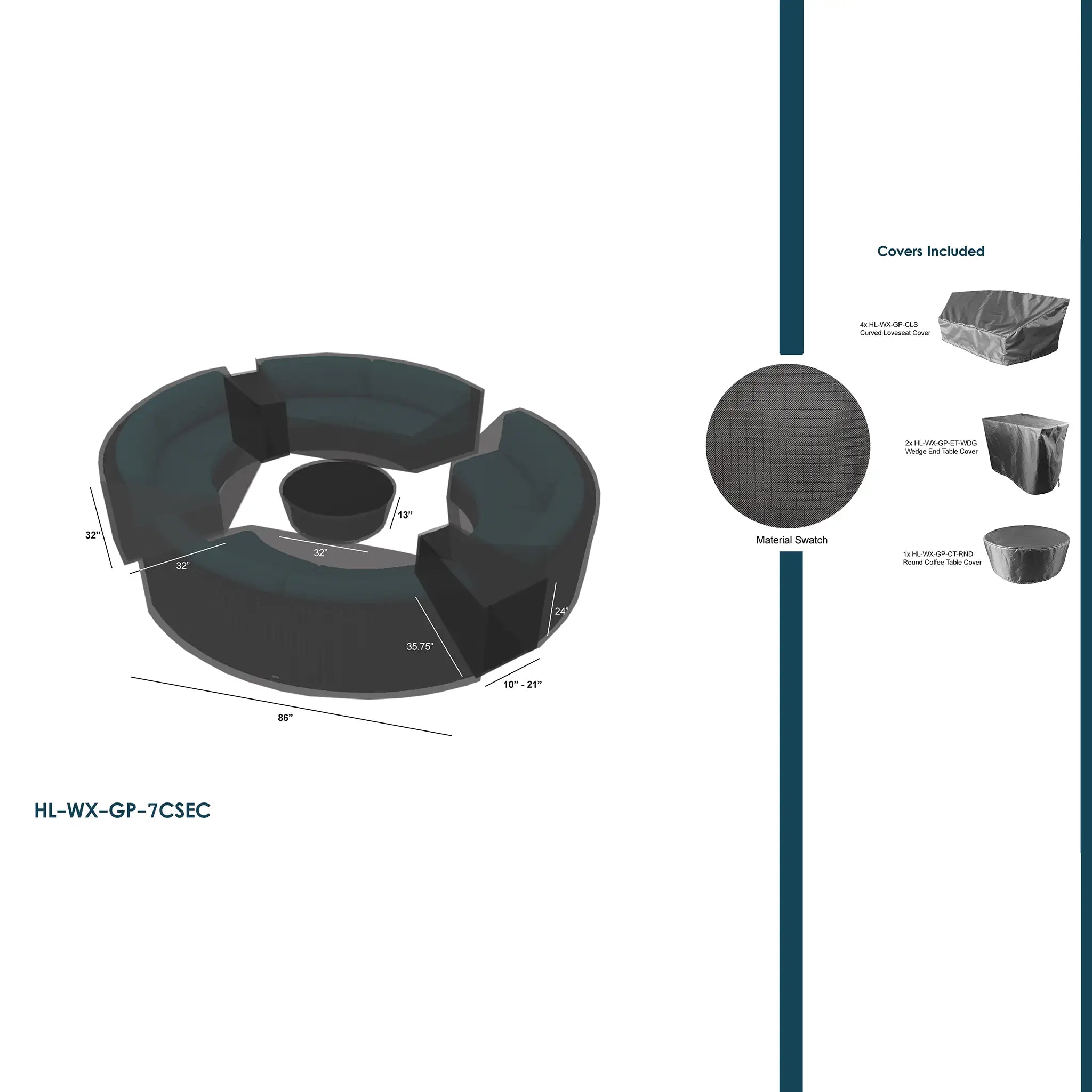 Harmonia Living WeatherX Covers For 7 Piece Curve Sectional Set 1