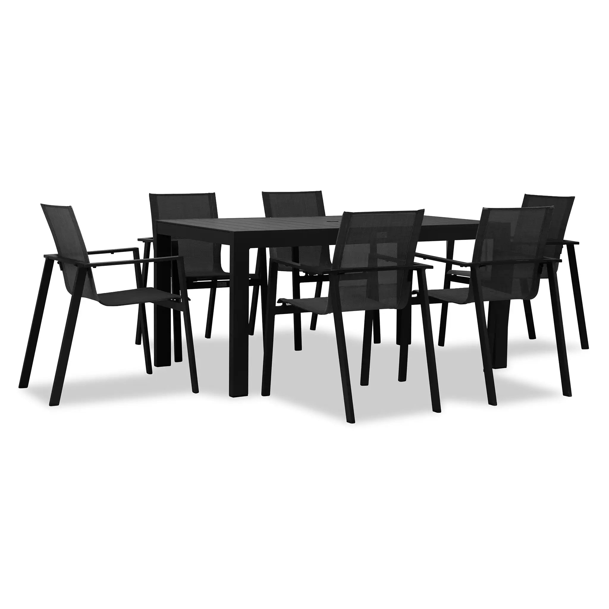 Harmonia Living Lift Classic 6 Seat Aluminum Rectangular Dining Set - Black/Black 2
