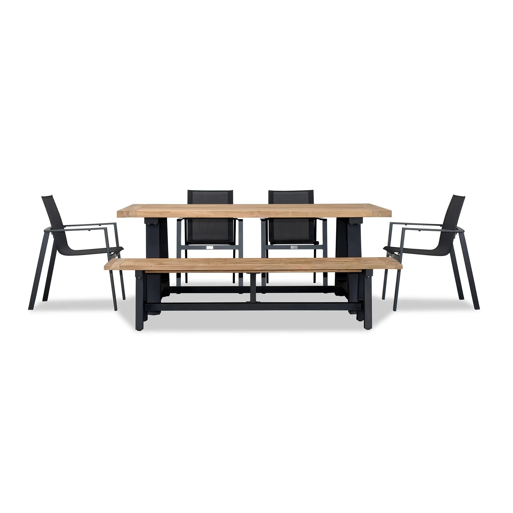 Harmonia Living Lift Mill 6 to 7 Seat Aluminum Reclaimed Teak Dining Set with Bench 1