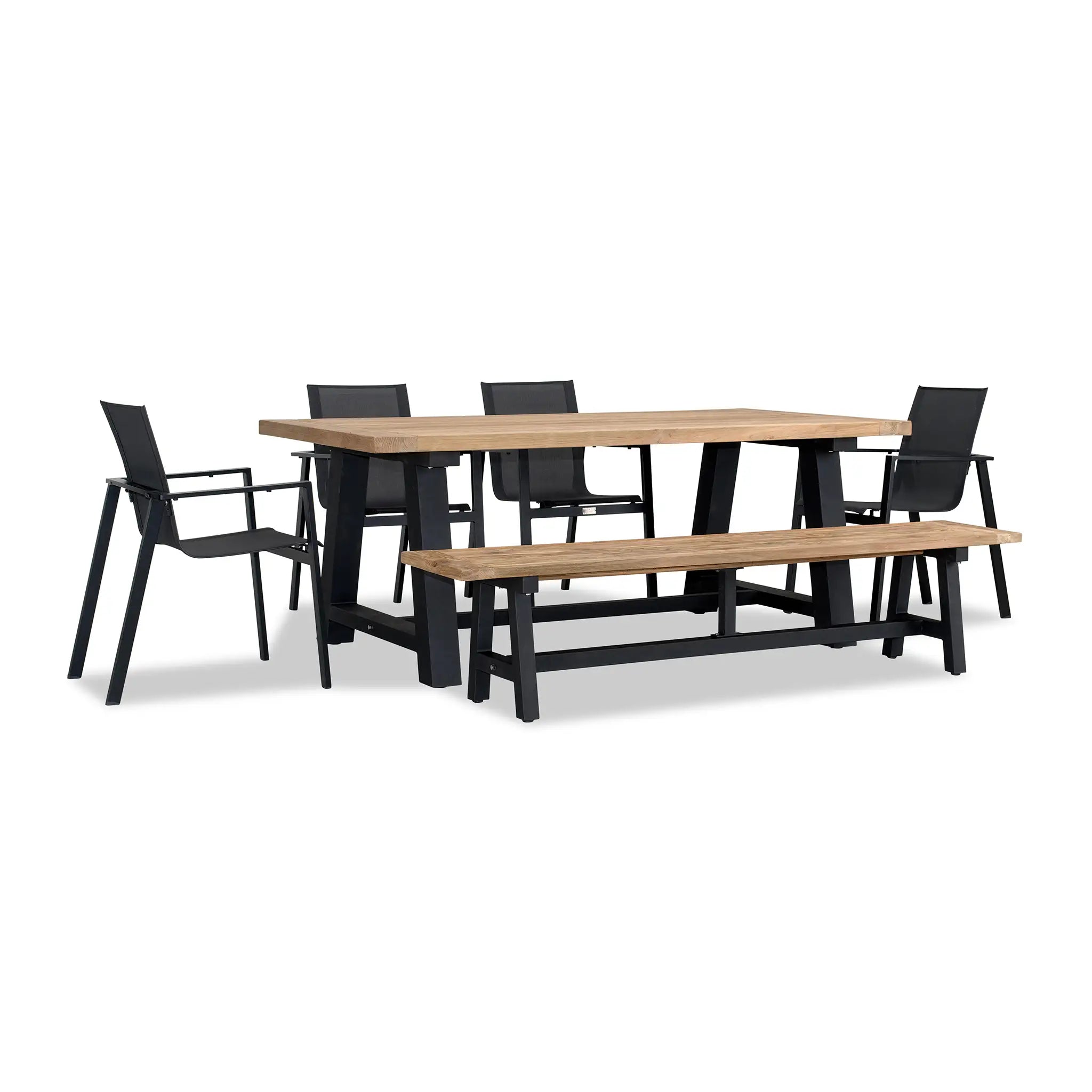 Harmonia Living Lift Mill 6 to 7 Seat Aluminum Reclaimed Teak Dining Set with Bench 2
