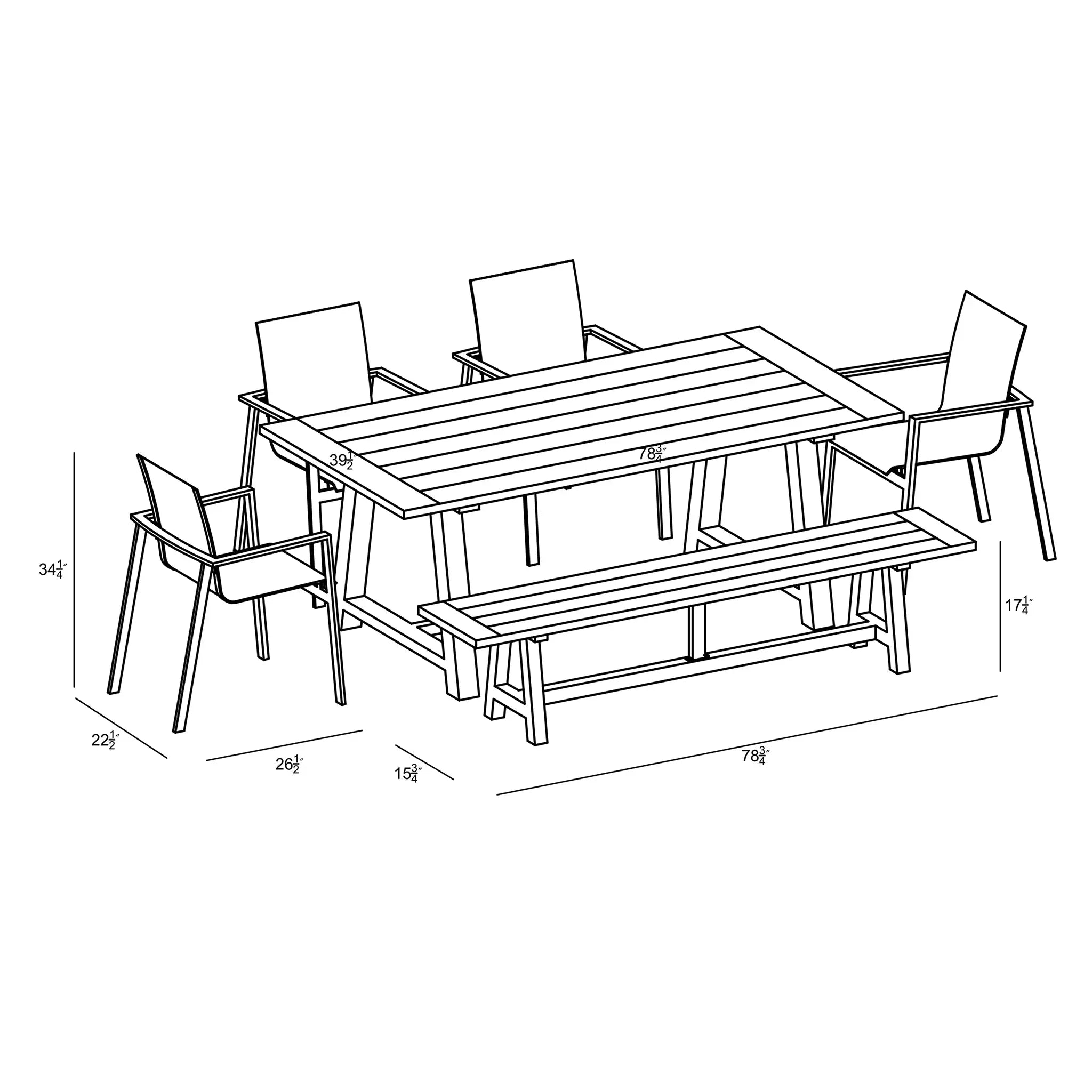 Harmonia Living Lift Mill 6 to 7 Seat Aluminum Reclaimed Teak Dining Set with Bench 7