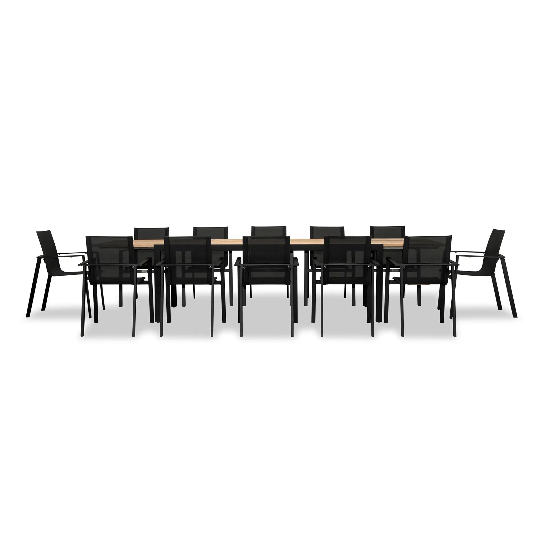 Harmonia Living Lift Communal 12 Seat Aluminum Extendable Reclaimed Teak Dining Set 1