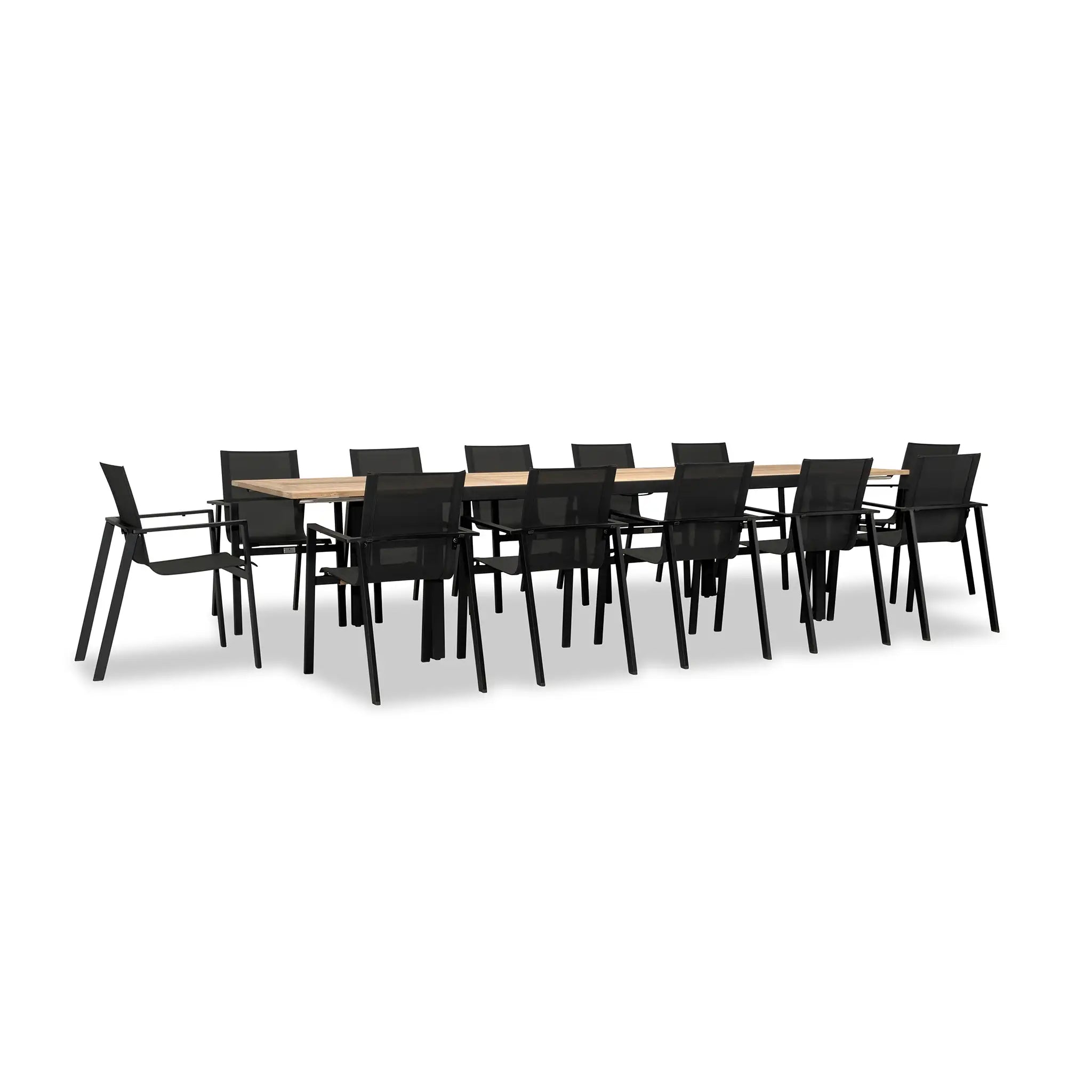 Harmonia Living Lift Communal 12 Seat Aluminum Extendable Reclaimed Teak Dining Set 2