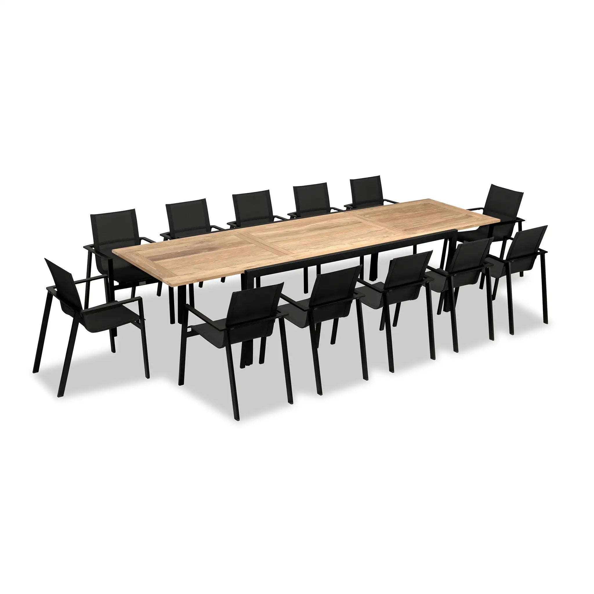 Harmonia Living Lift Communal 12 Seat Aluminum Extendable Reclaimed Teak Dining Set 3
