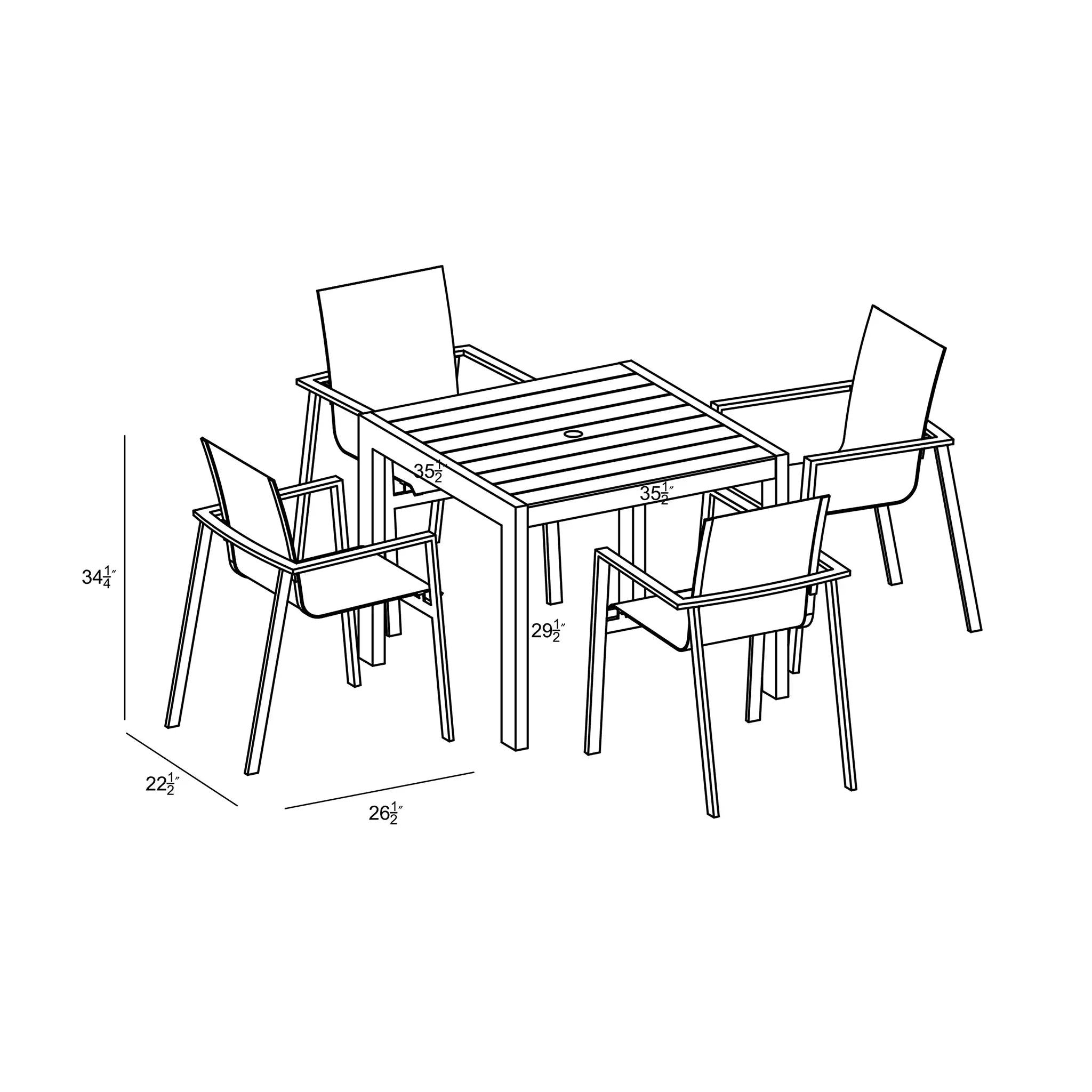 Harmonia Living Lift Classic 4 Seat Aluminum Dining Set - Slate 6