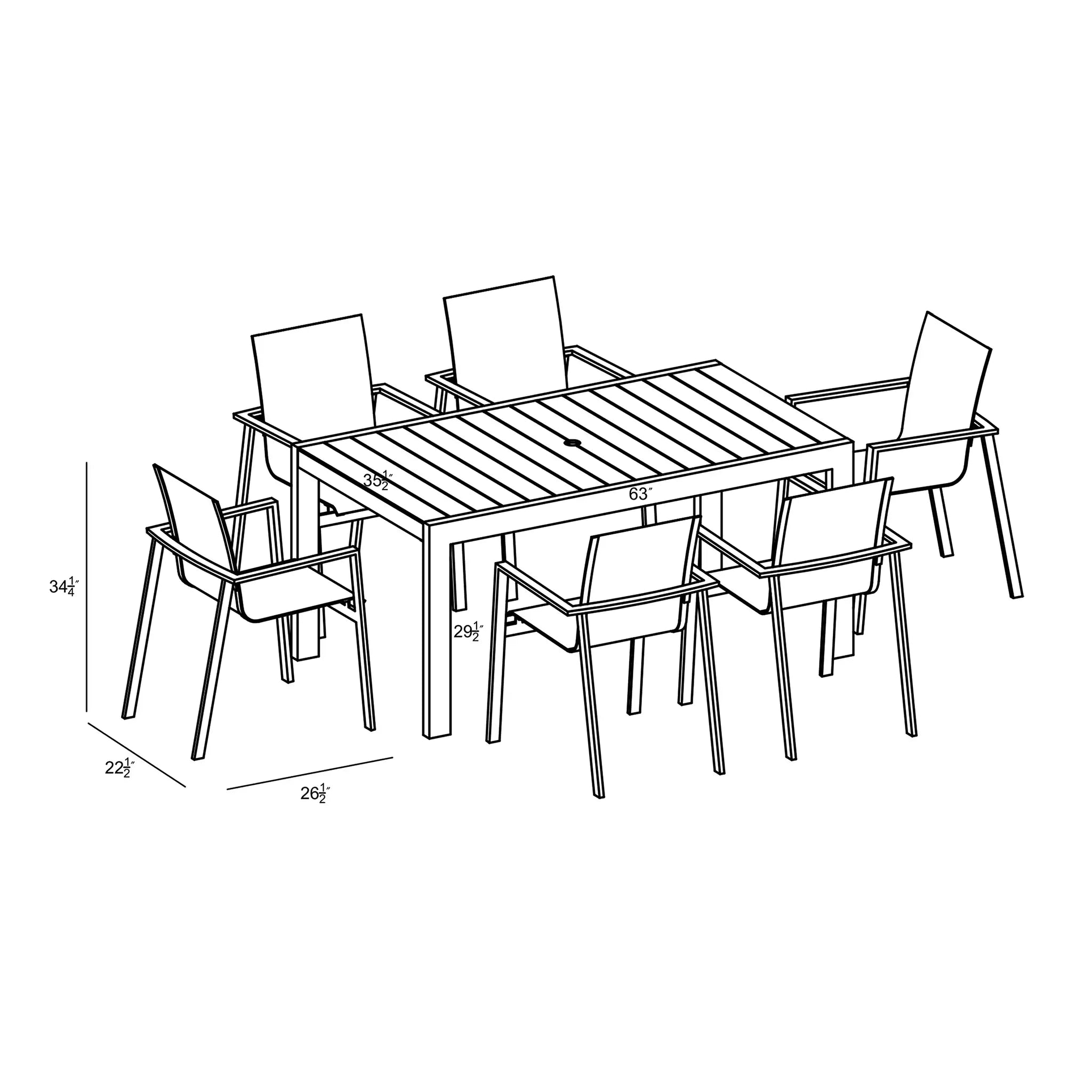 Harmonia Living Lift Classic 6 Seat Aluminum Rectangular Dining Set - Slate/Slate 6