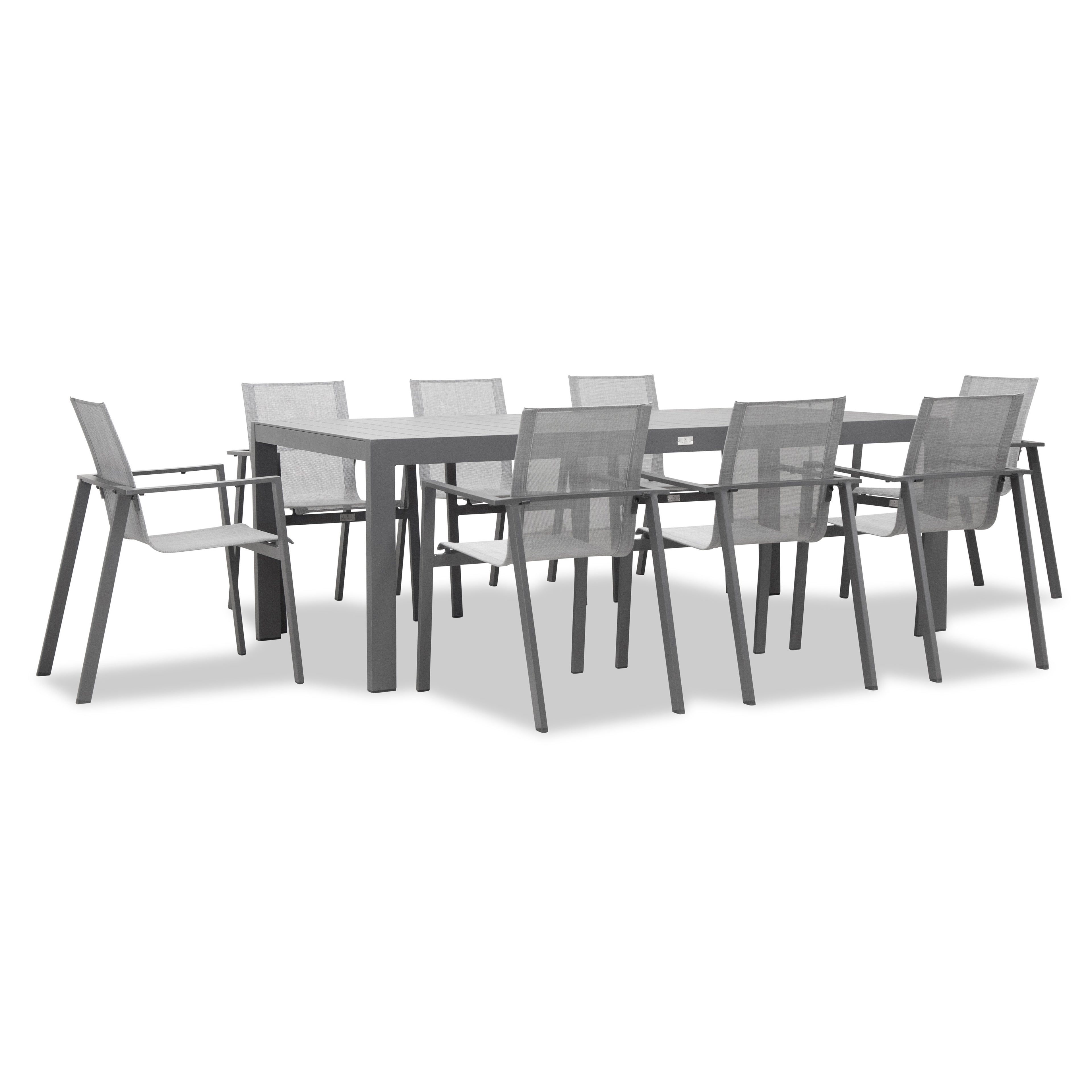Lift Classic 8 Seat Aluminum Rectangular Dining Set#Finish_Slate