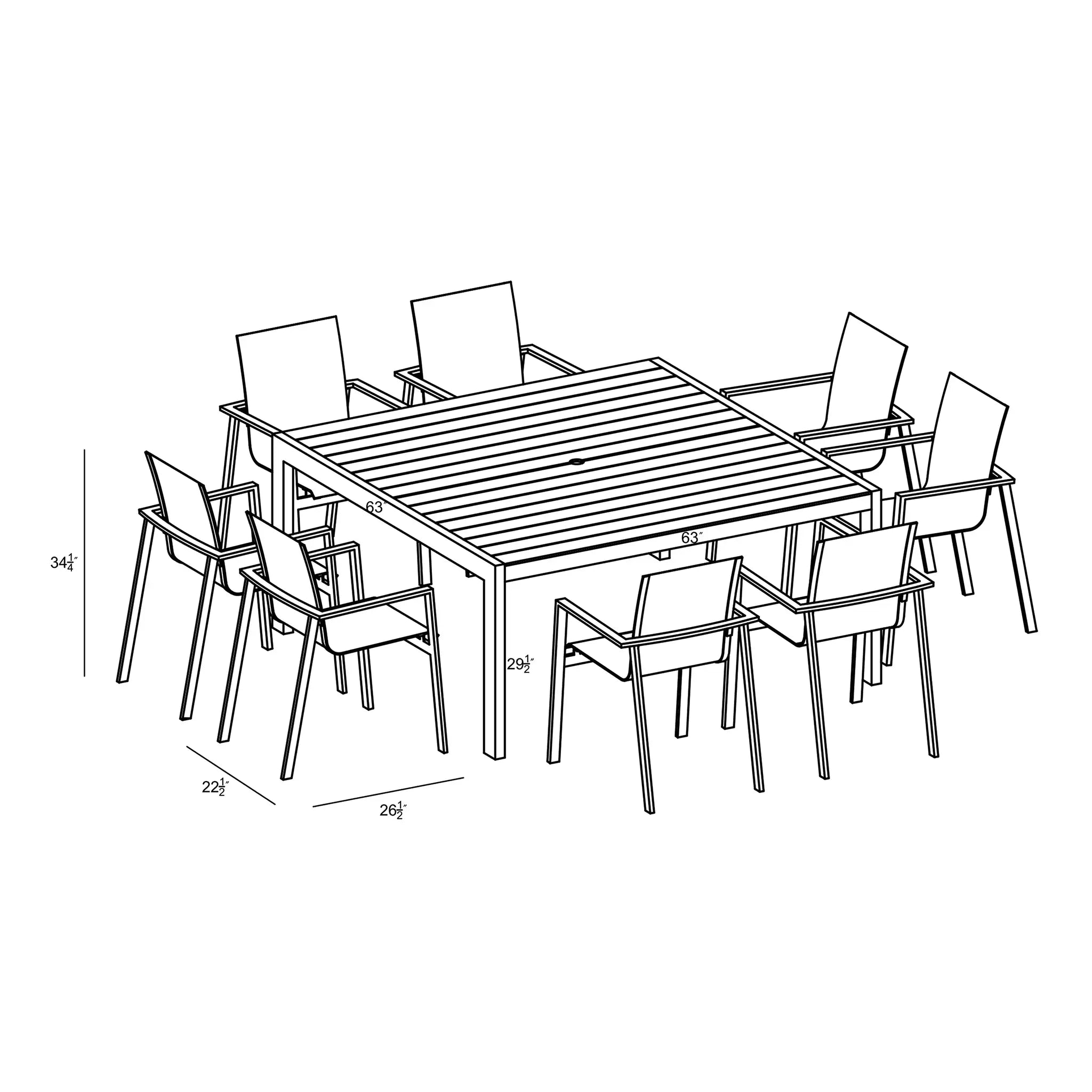 Harmonia Living Lift Classic 8 Seat Aluminum Square Dining Set - Slate/Slate 6