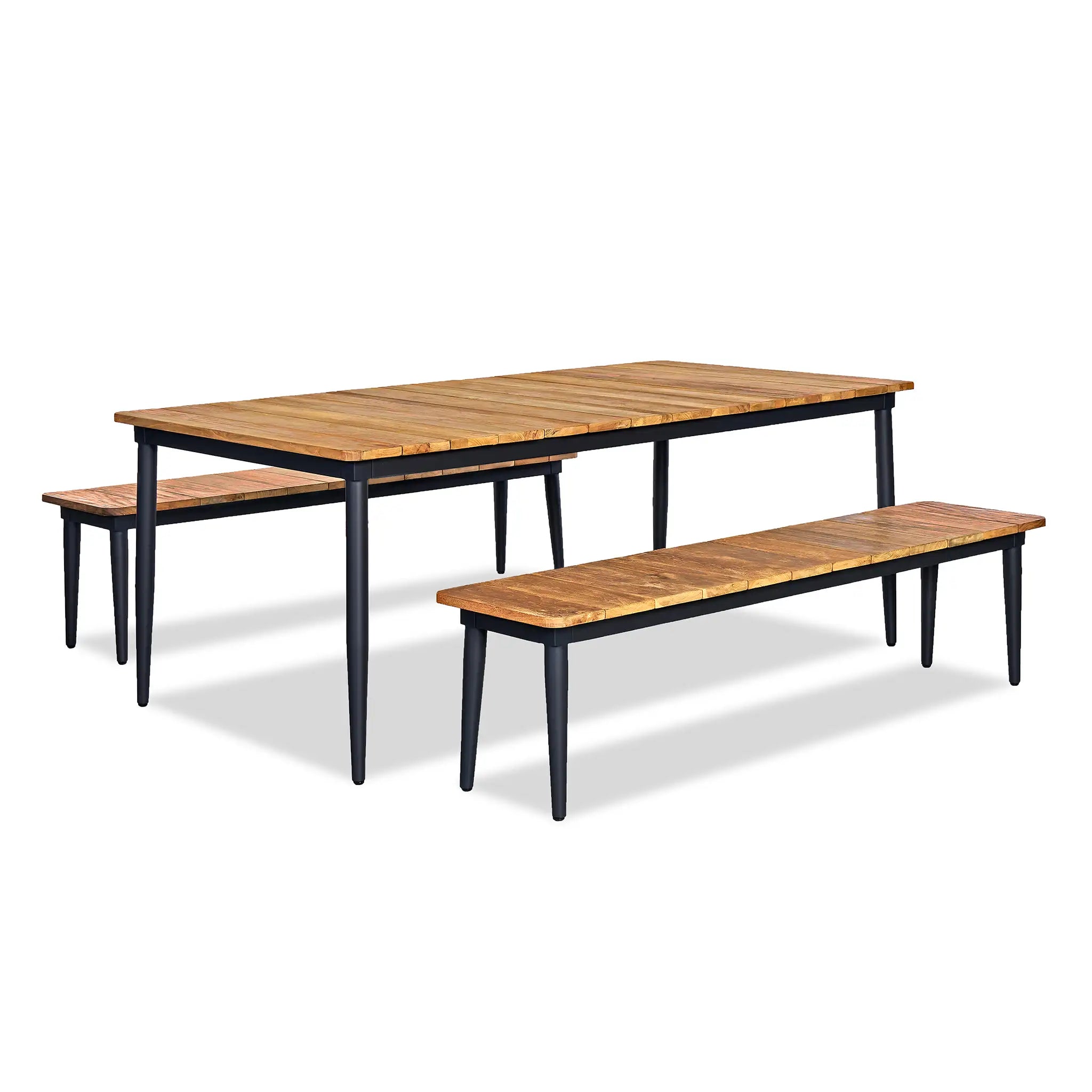 Harmonia Living Louie 6 Seat Aluminum Reclaimed Teak Dining Set with Benches 1