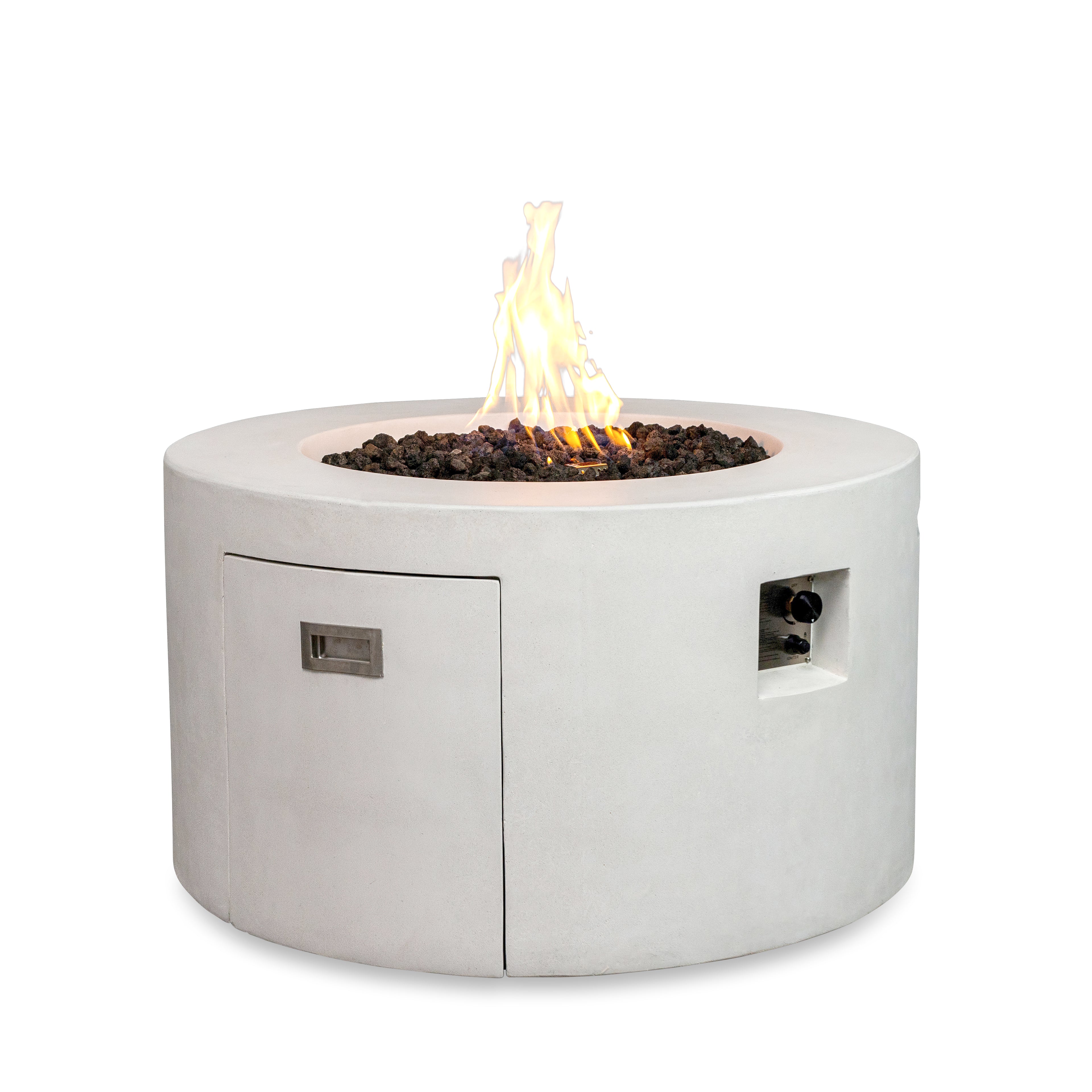Mason 42" Round Concrete Propane Gas Fire Pit with Access Door - White