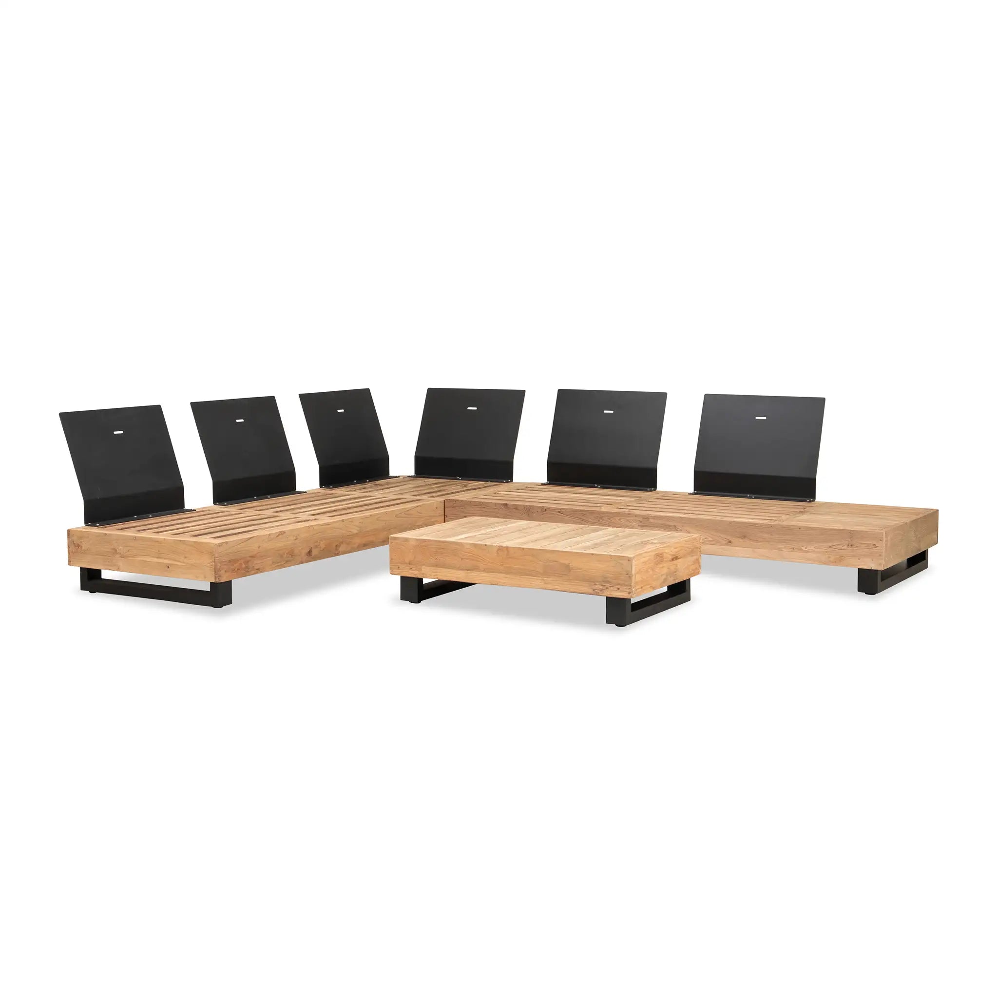 Harmonia Living Meld 5 to 6 Seat Aluminum Reclaimed Teak Sectional Set with Coffee Table 49