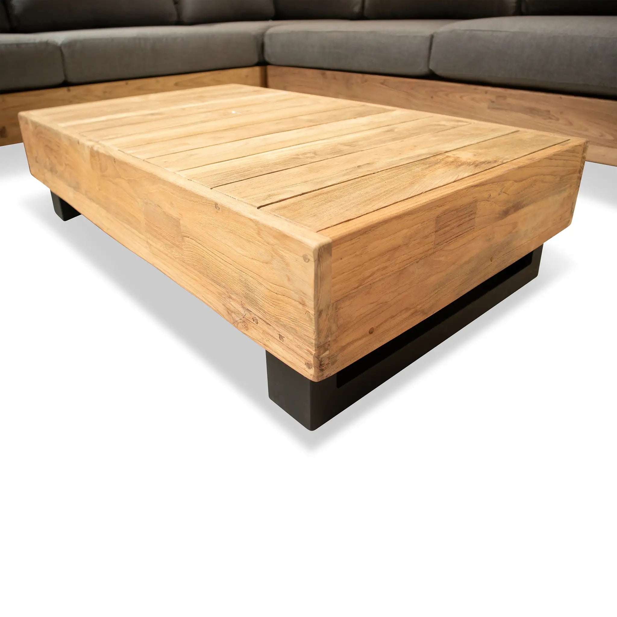 Harmonia Living Meld 5 to 6 Seat Aluminum Reclaimed Teak Sectional Set with Coffee Table 53