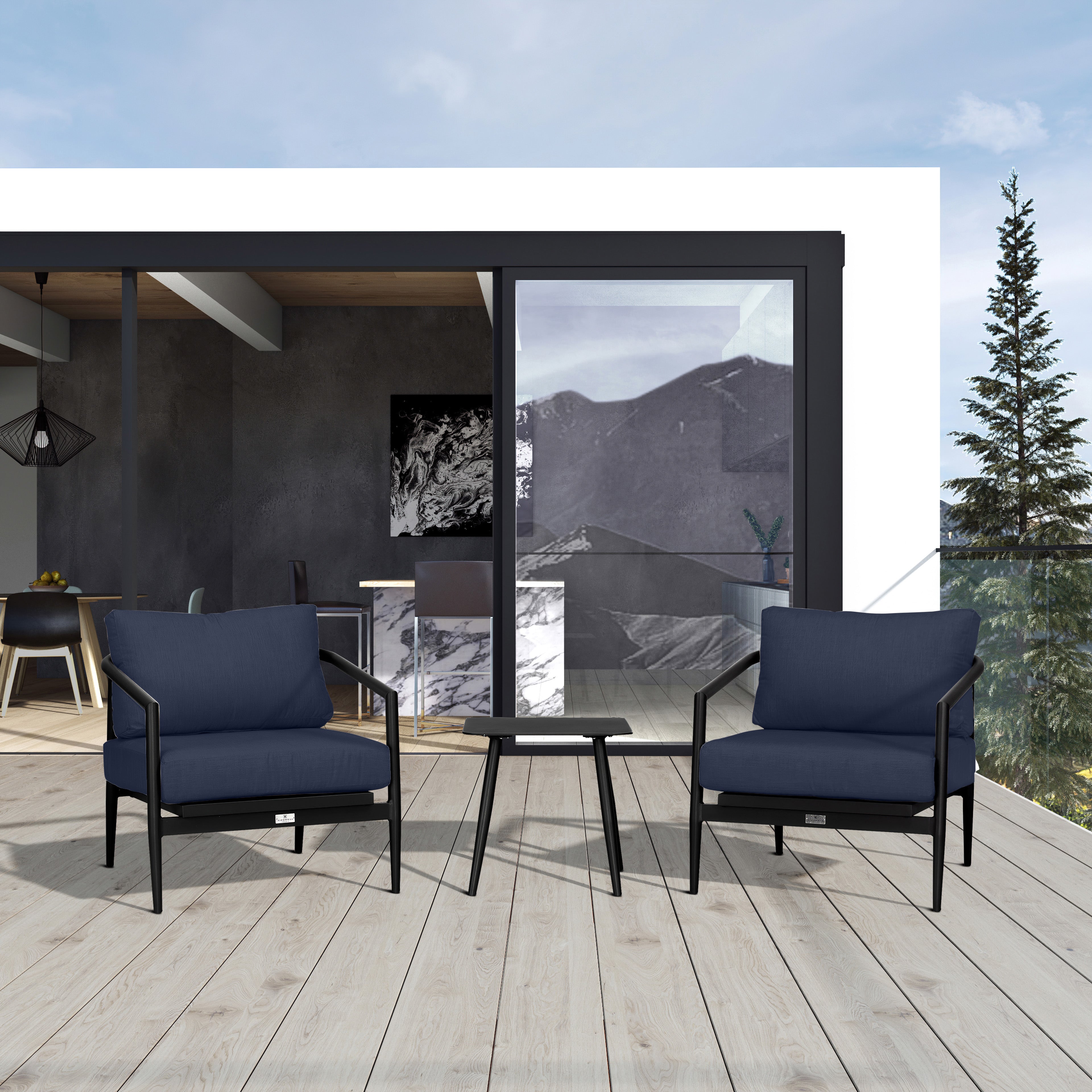 Olio 3 Piece Club Chair Set#Finish_Black#Fabric_Spectrum Indigo