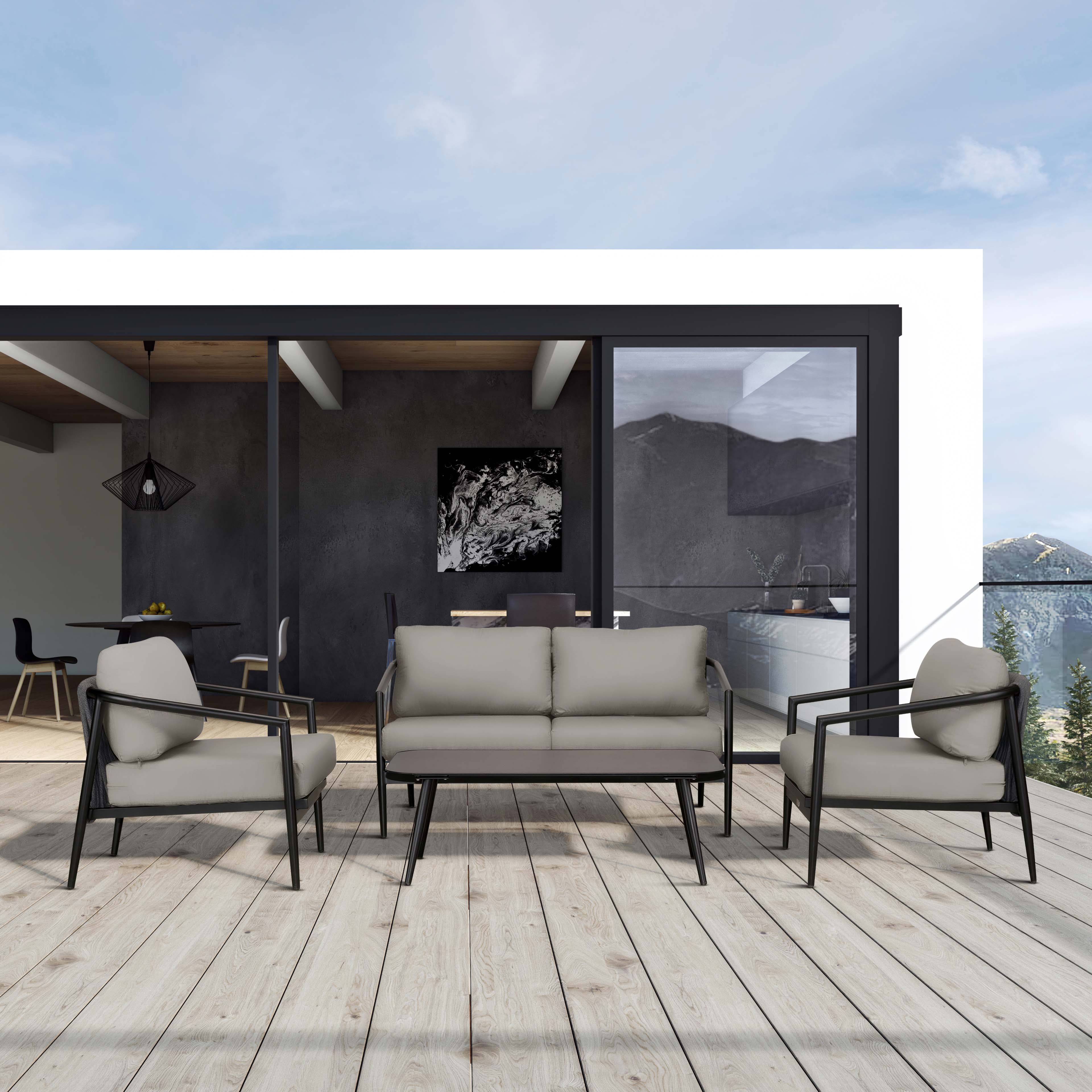 Olio 4 Piece Loveseat Set#Finish_Black#Fabric_Canvas Charcoal