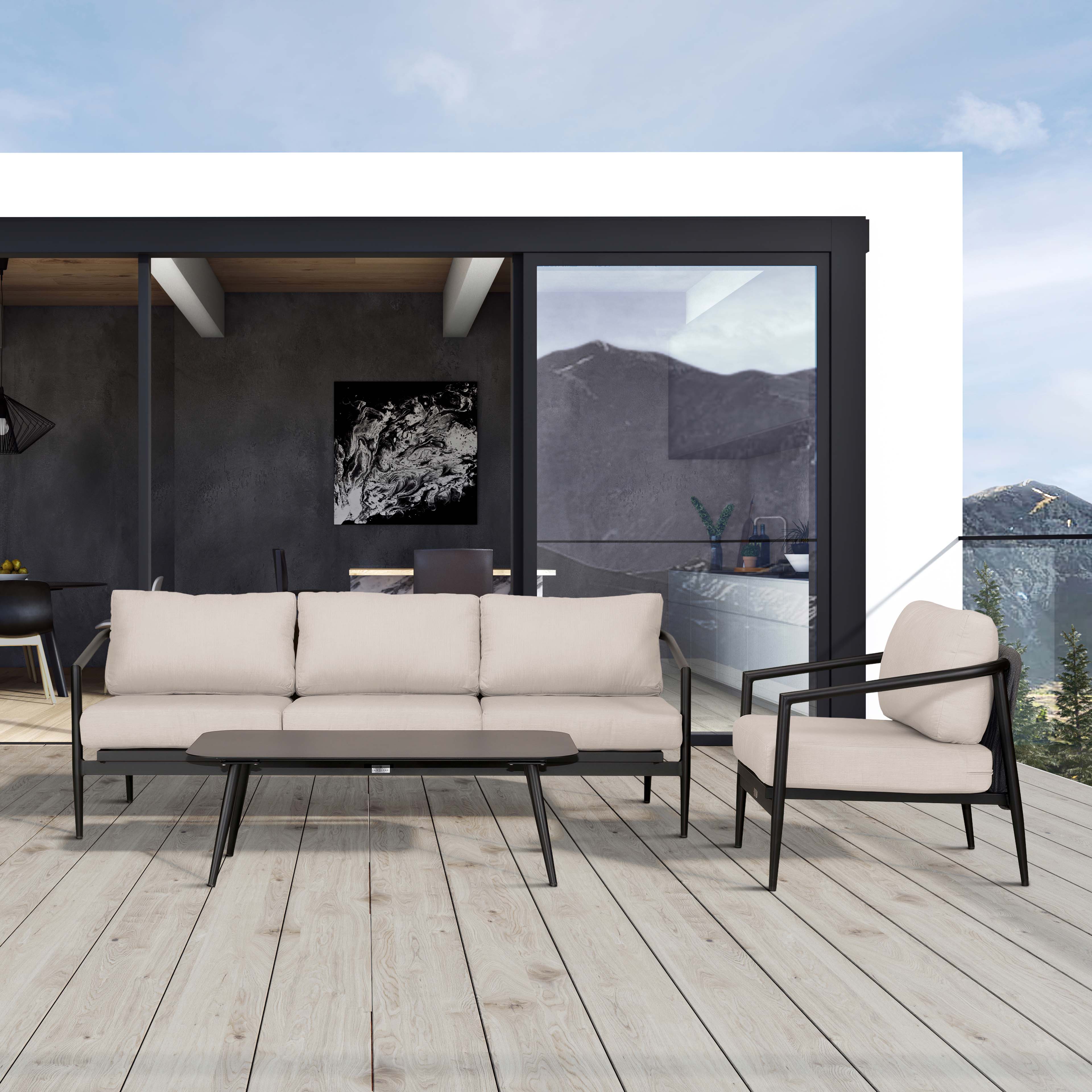 Olio 3 Piece Aluminum Sofa Set#Finish_Black#Fabric_Cast Silver