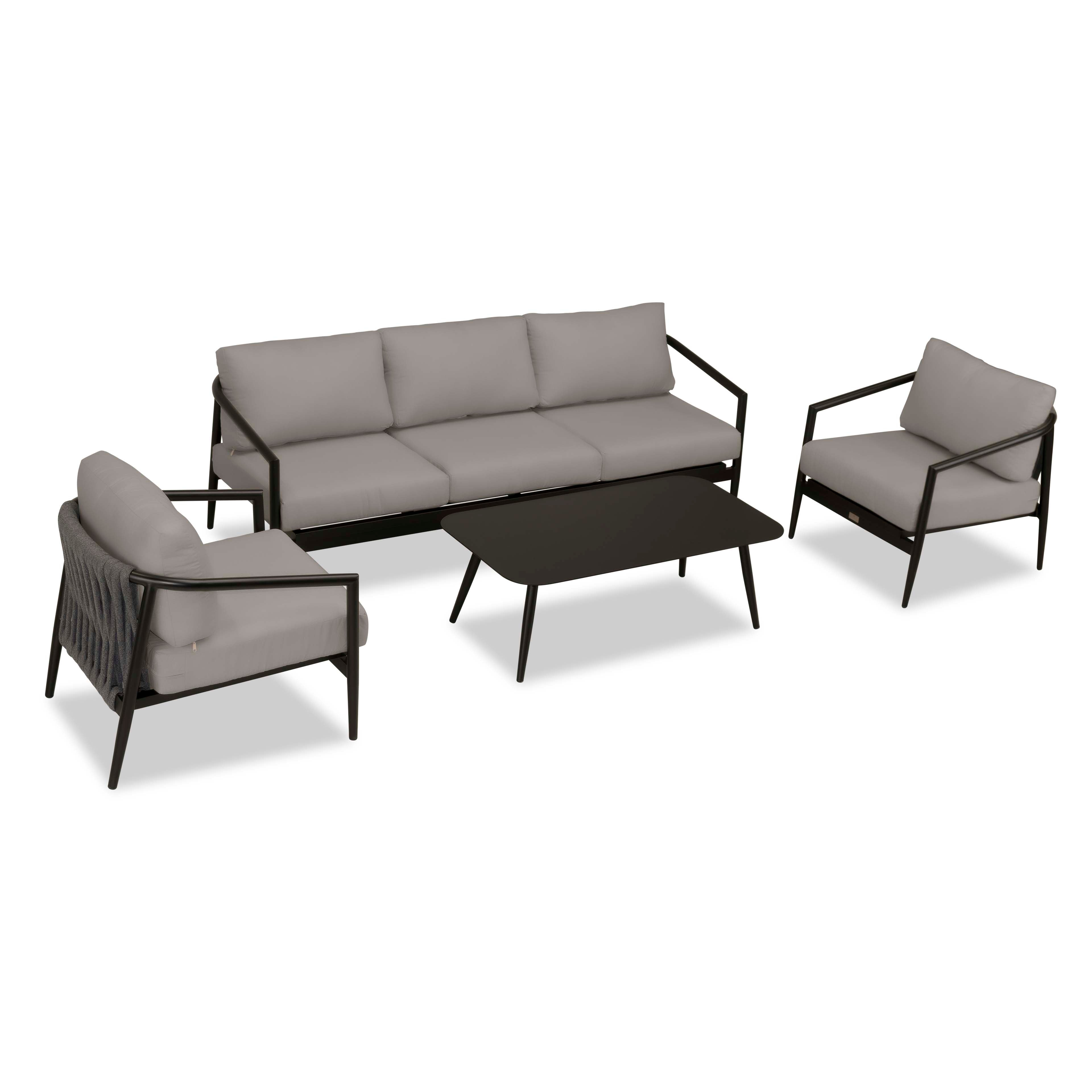 Olio 4 Piece Sofa Set#Finish_Black#Fabric_Canvas Charcoal
