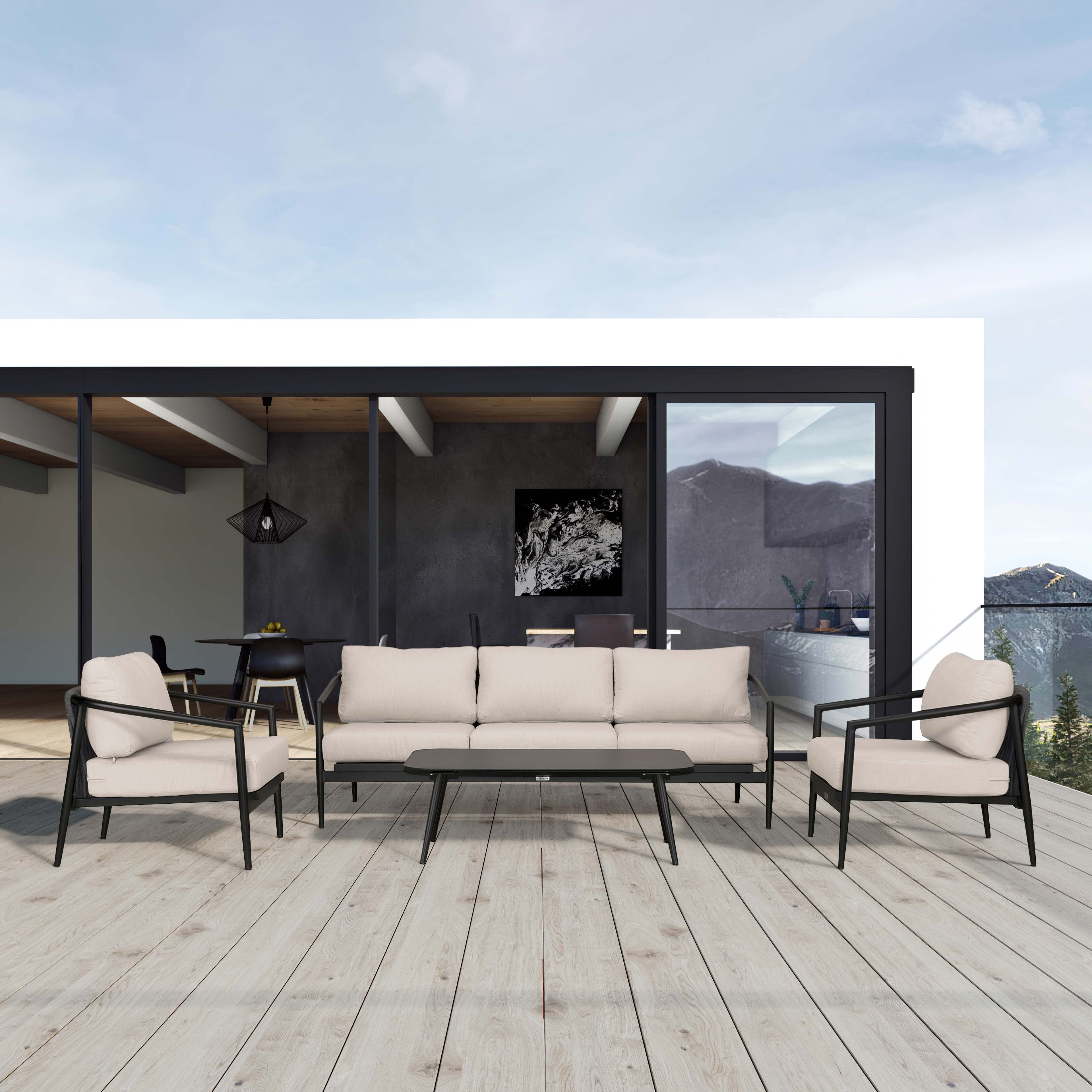 Olio 4 Piece Sofa Set#Finish_Black#Fabric_Cast Silver