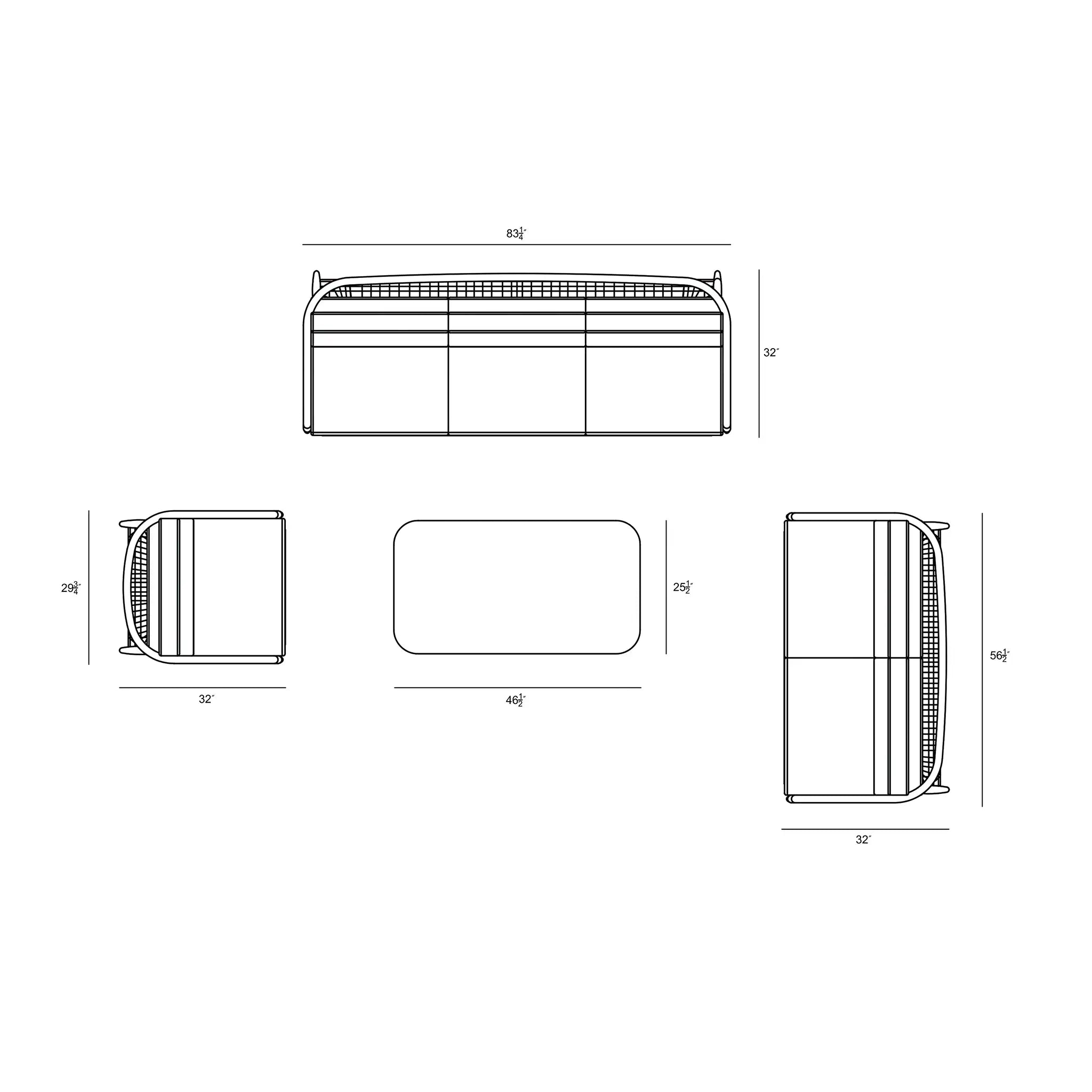 Harmonia Living Olio 4 Piece Aluminum Sofa Loveseat Set - Black/Carbon 96