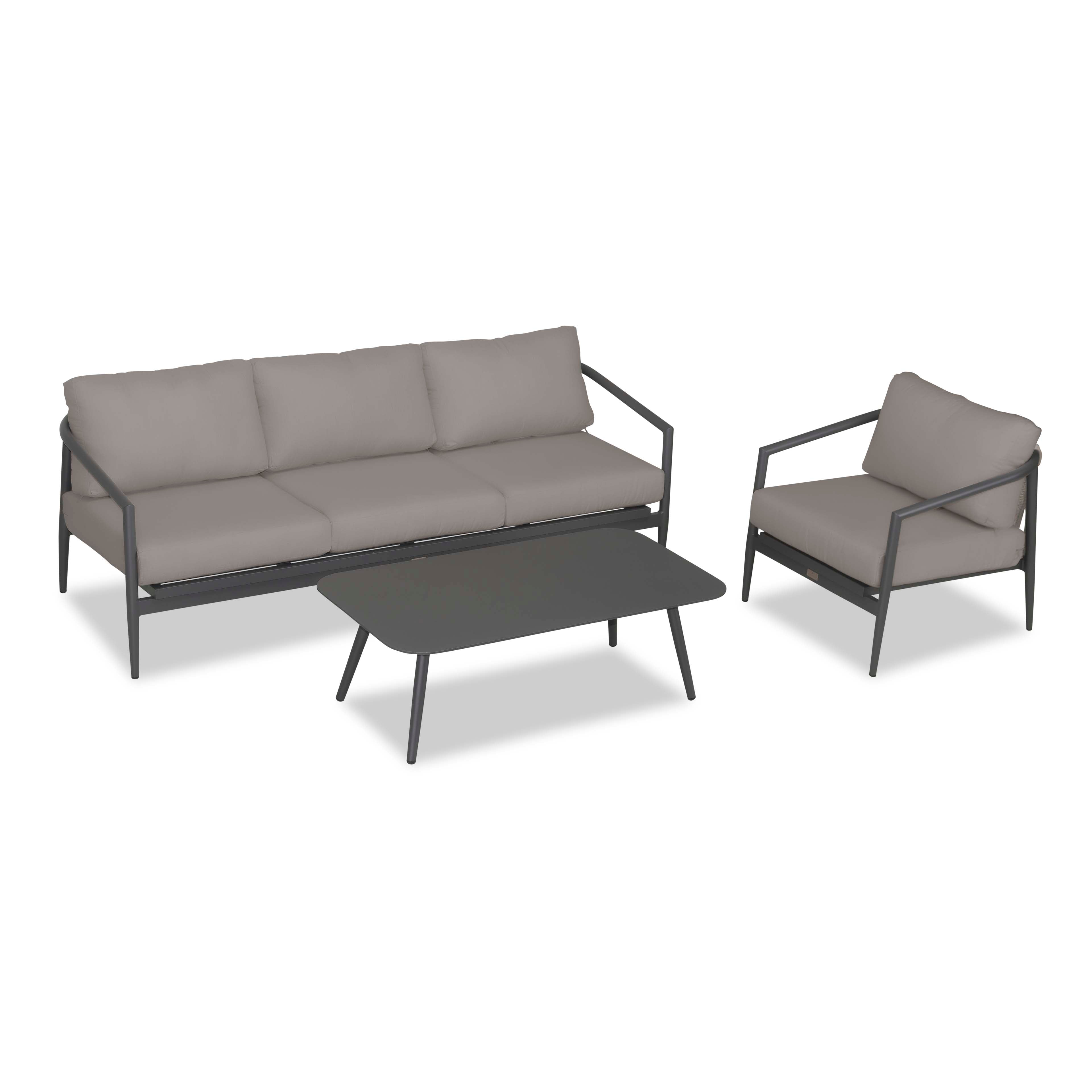 Olio 3 Piece Aluminum Sofa Set#Finish_Slate#Fabric_Canvas Charcoal