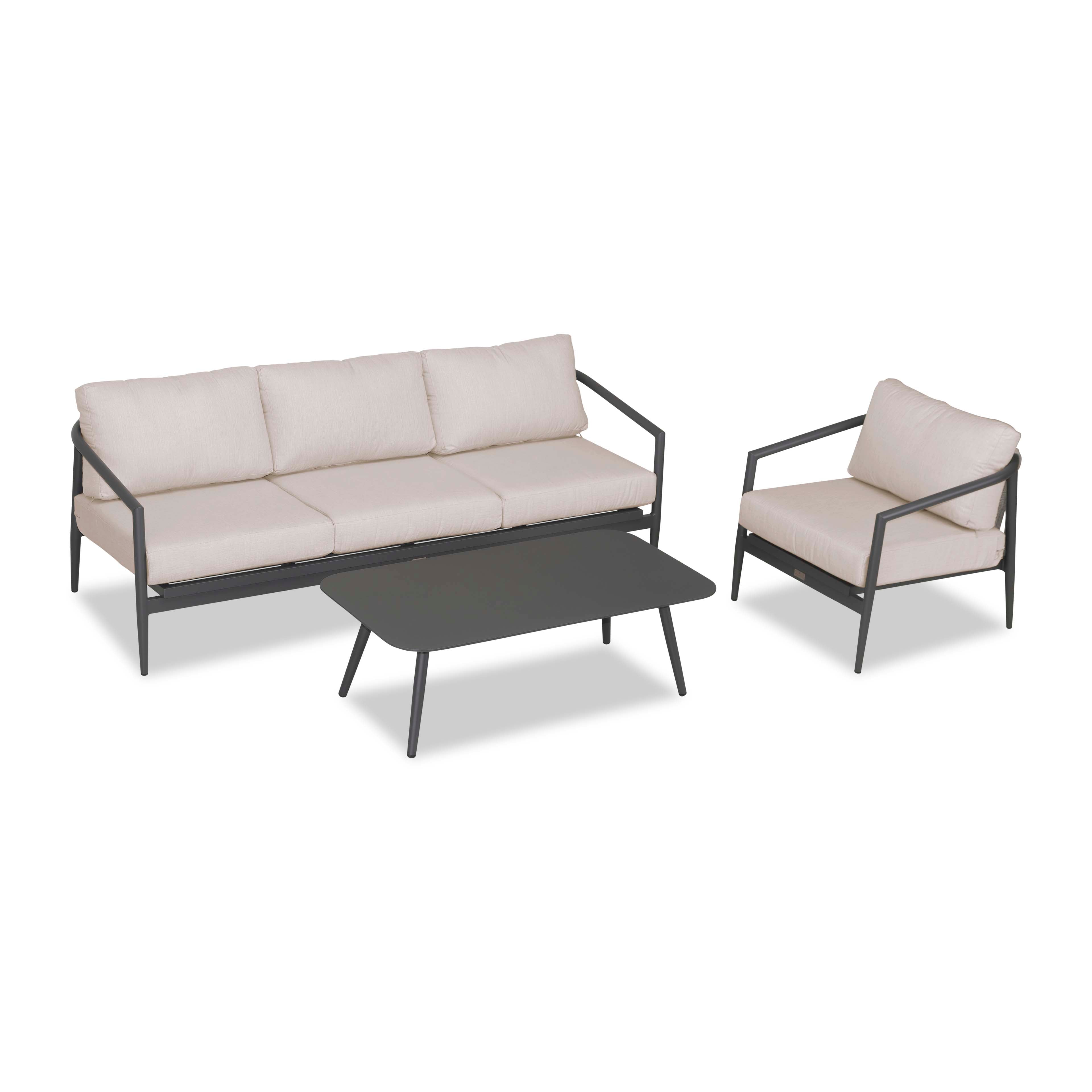 Olio 3 Piece Aluminum Sofa Set#Finish_Slate#Fabric_Cast Silver