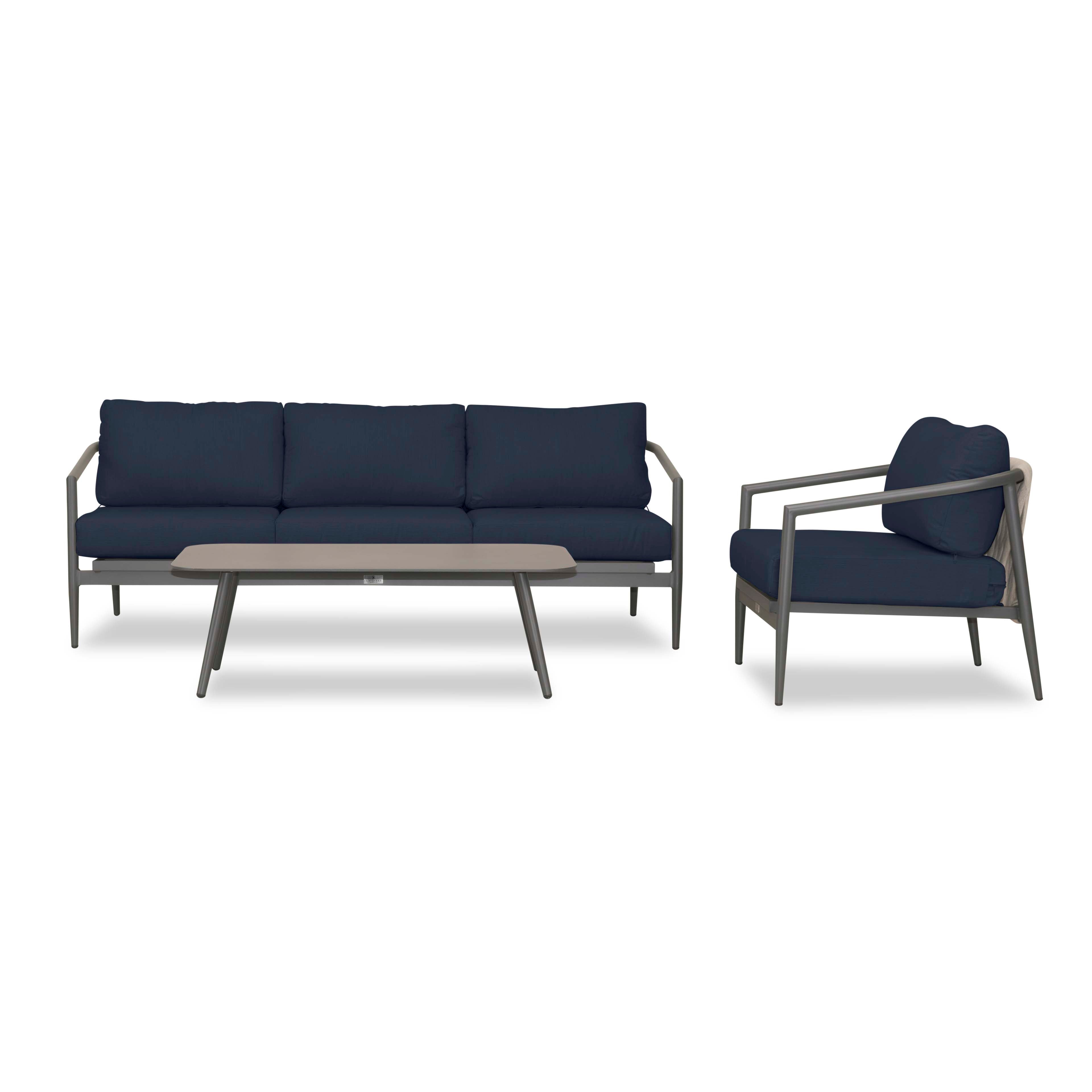 Olio 3 Piece Aluminum Sofa Set#Finish_Slate#Fabric_Spectrum Indigo