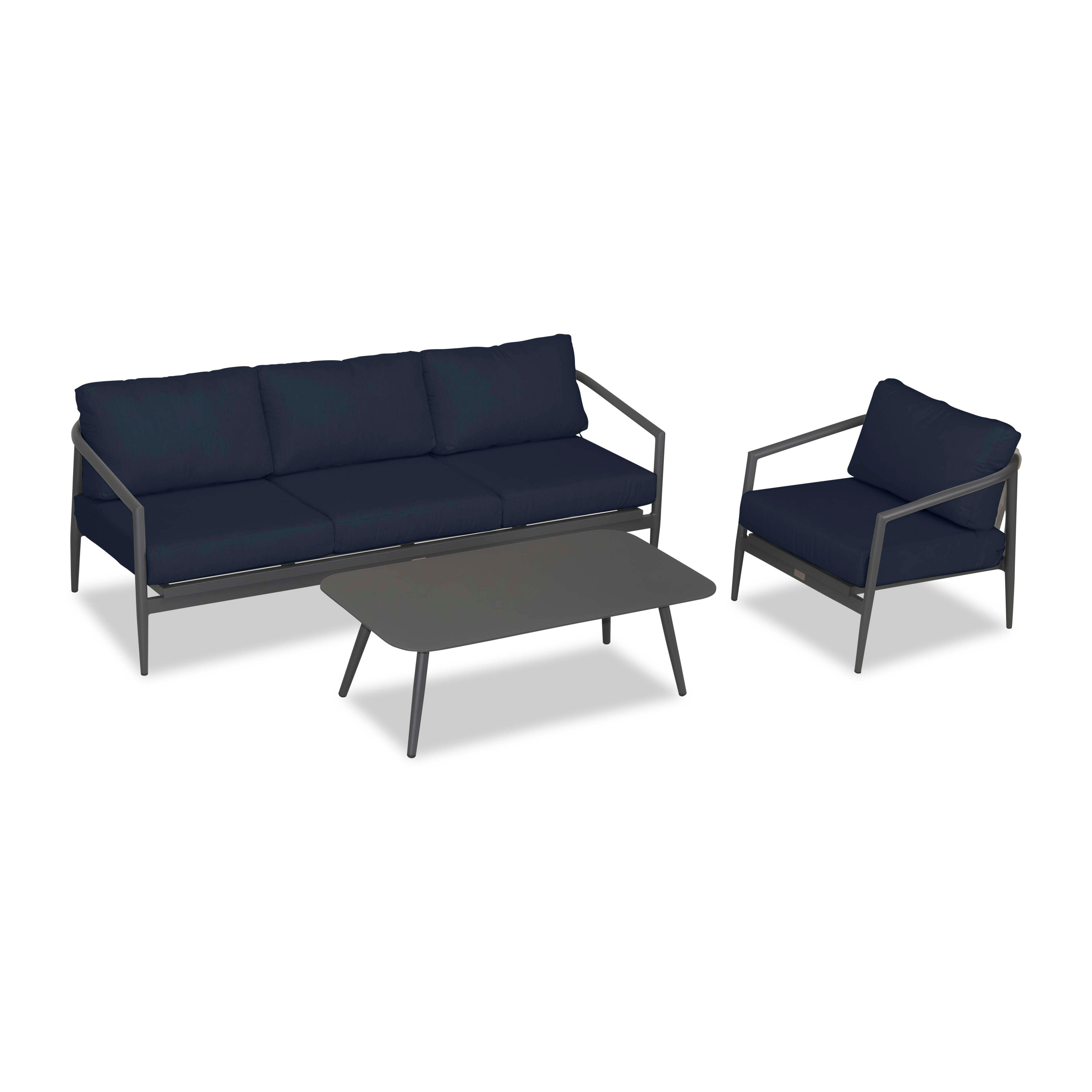 Olio 3 Piece Aluminum Sofa Set#Finish_Slate#Fabric_Spectrum Indigo