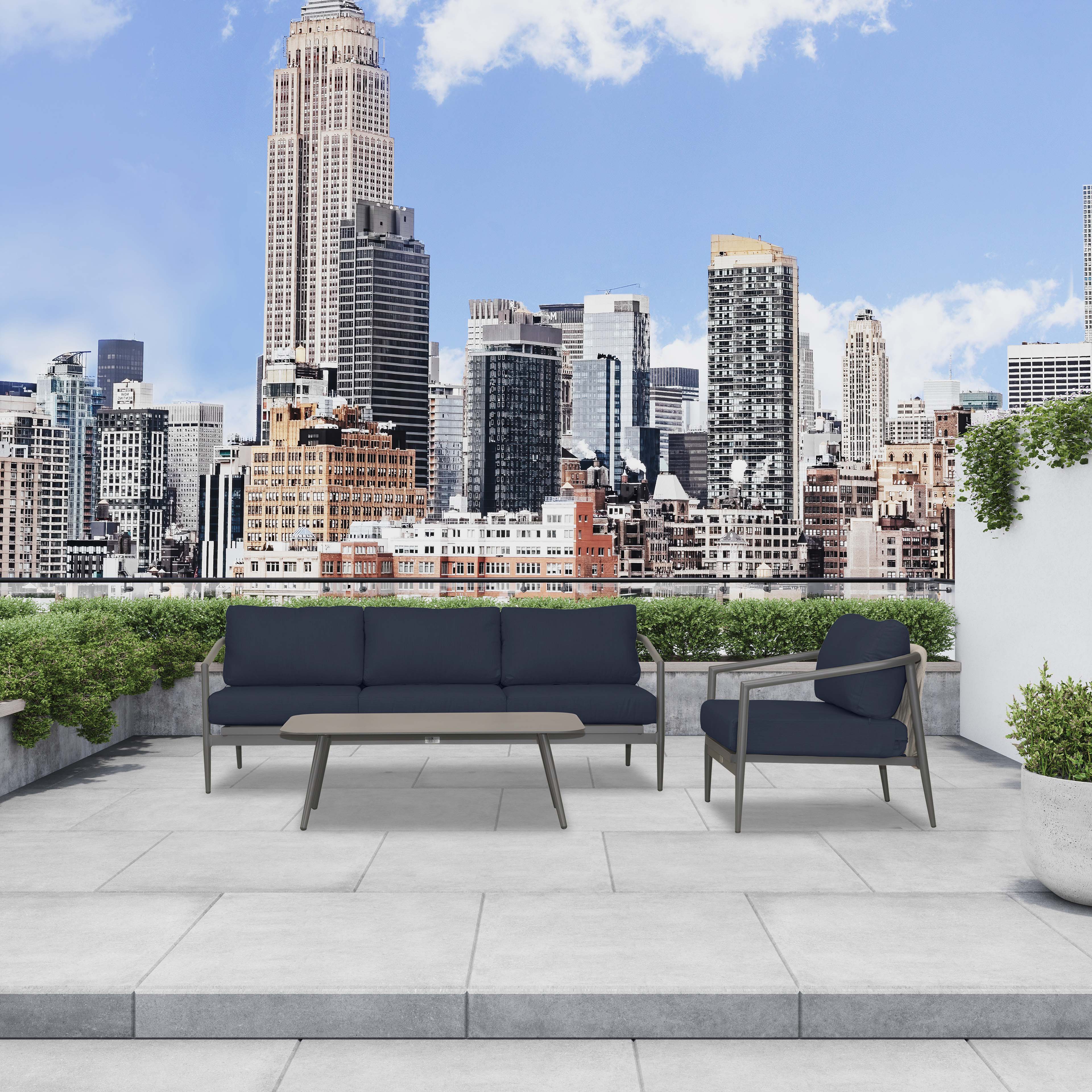 Olio 3 Piece Aluminum Sofa Set#Finish_Slate#Fabric_Spectrum Indigo