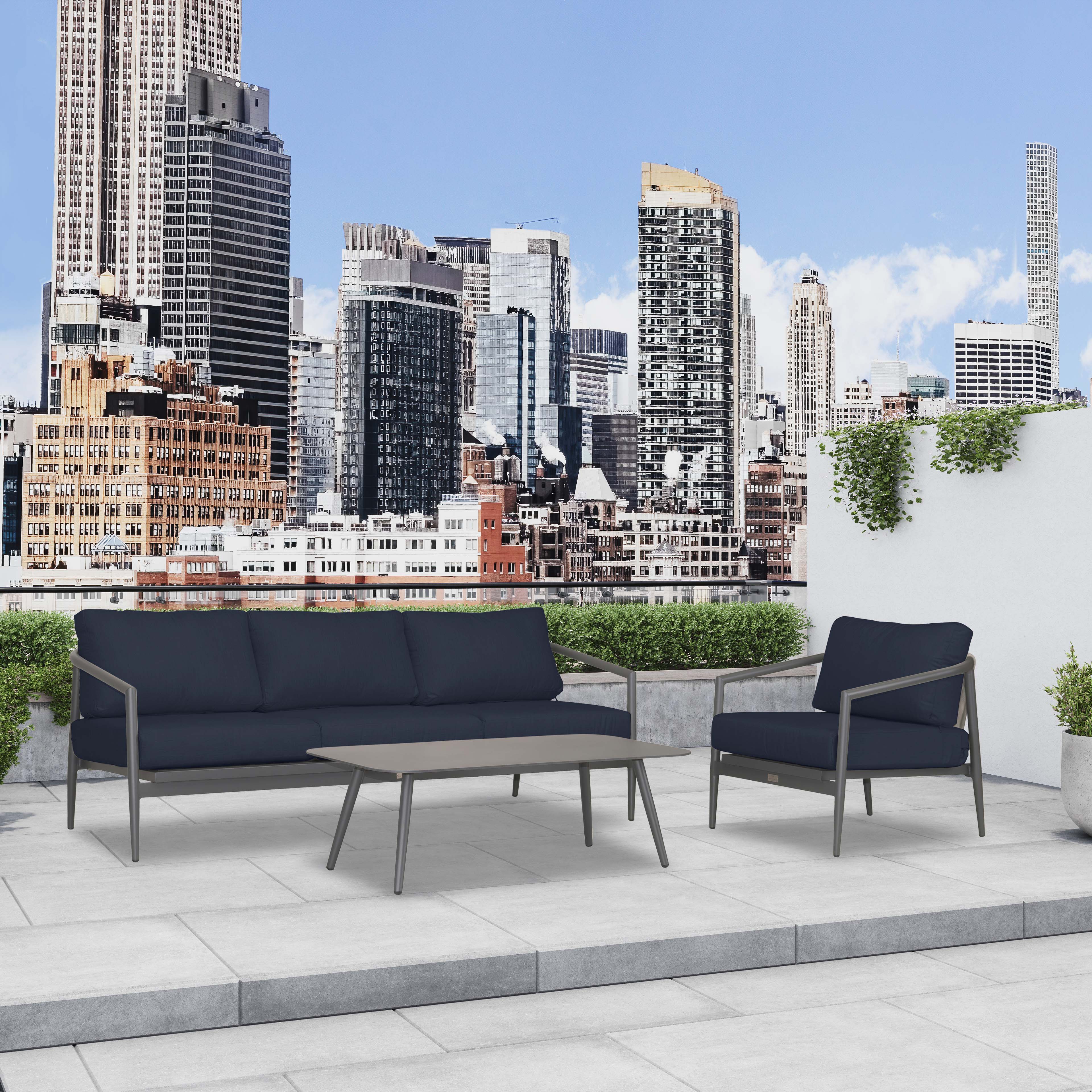 Olio 3 Piece Aluminum Sofa Set#Finish_Slate#Fabric_Spectrum Indigo