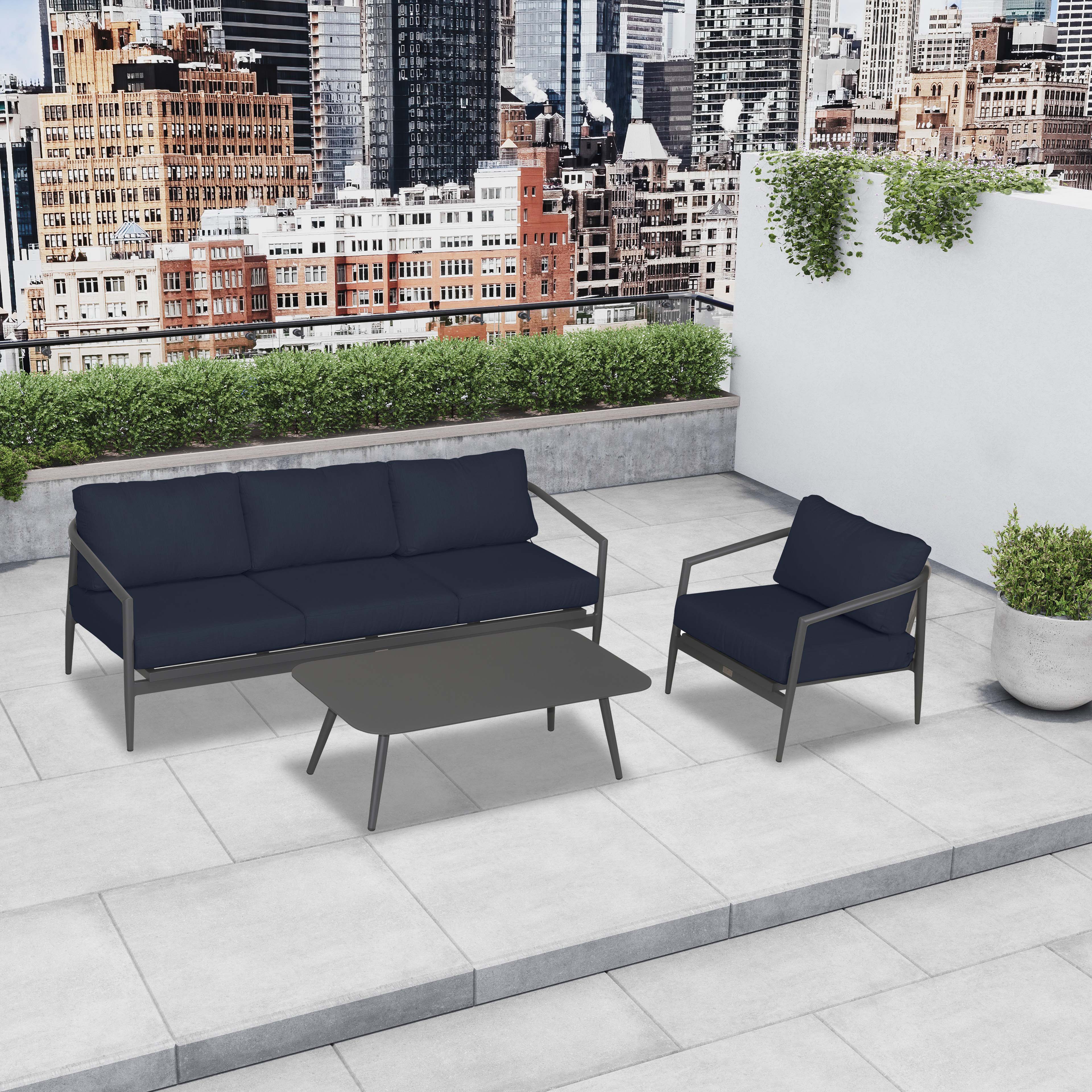 Olio 3 Piece Aluminum Sofa Set#Finish_Slate#Fabric_Spectrum Indigo