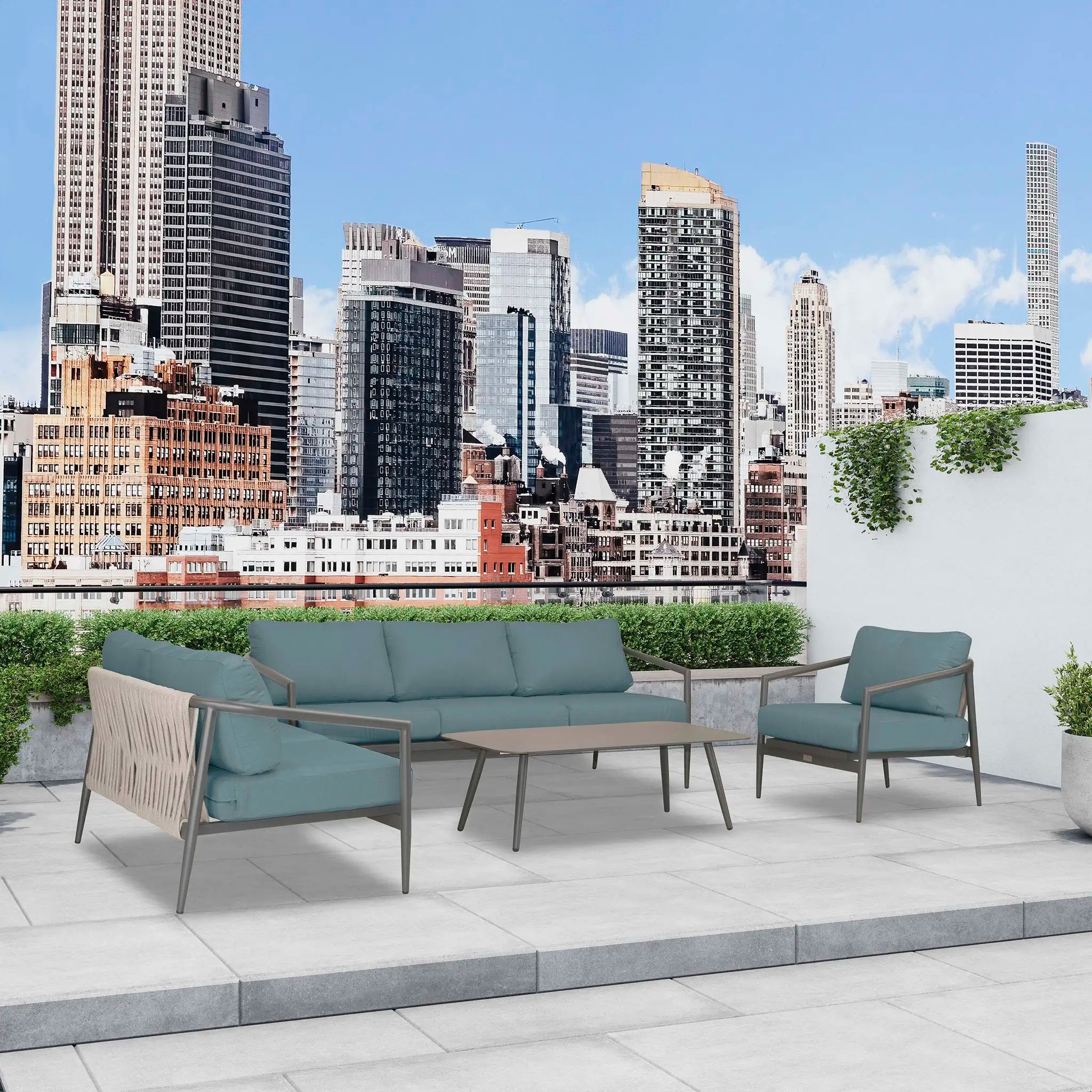 Harmonia Living Olio 4 Piece Aluminum Sofa Loveseat Set - Slate/Pebble Gray 30