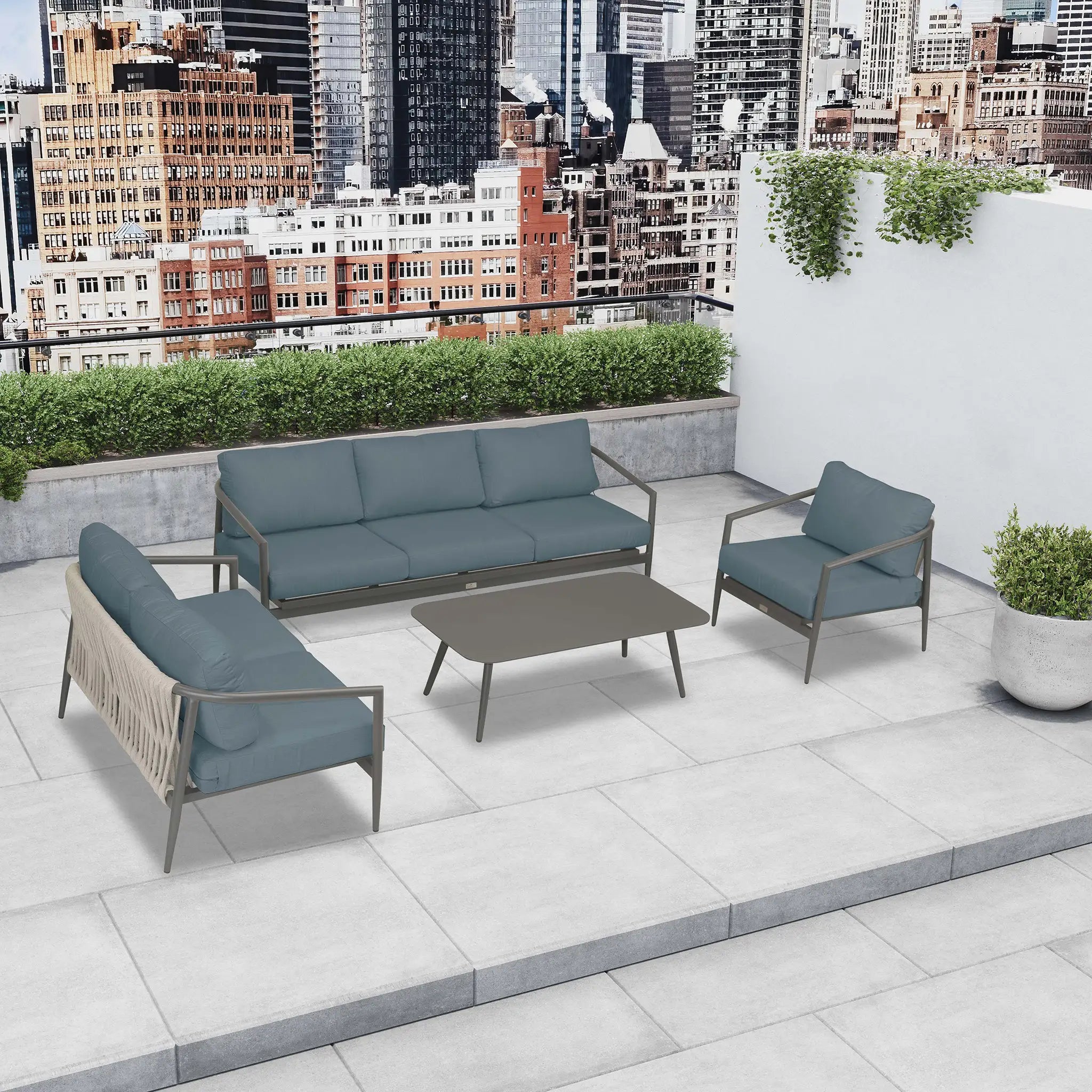 Harmonia Living Olio 4 Piece Aluminum Sofa Loveseat Set - Slate/Pebble Gray 29