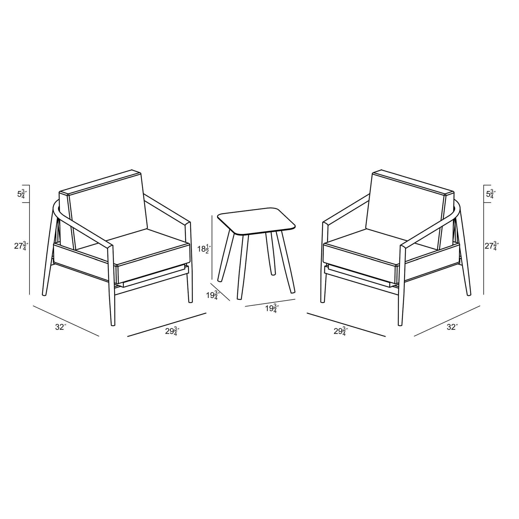 Harmonia Living Olio 3 Piece Aluminum Club Chair Set - Urban Stone/Carrera 78