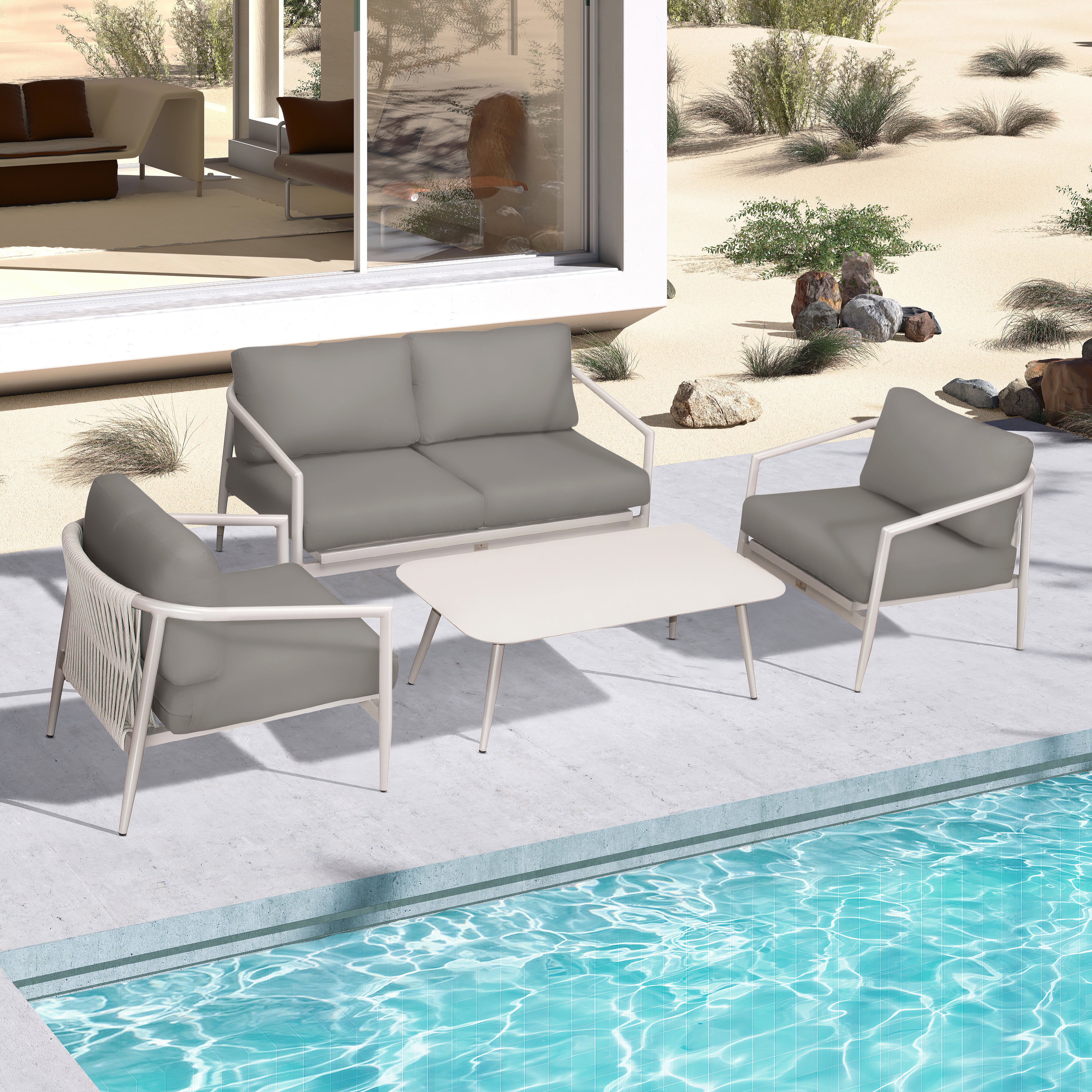 Olio 4 Piece Loveseat Set#Finish_Urban Stone#Fabric_Canvas Charcoal