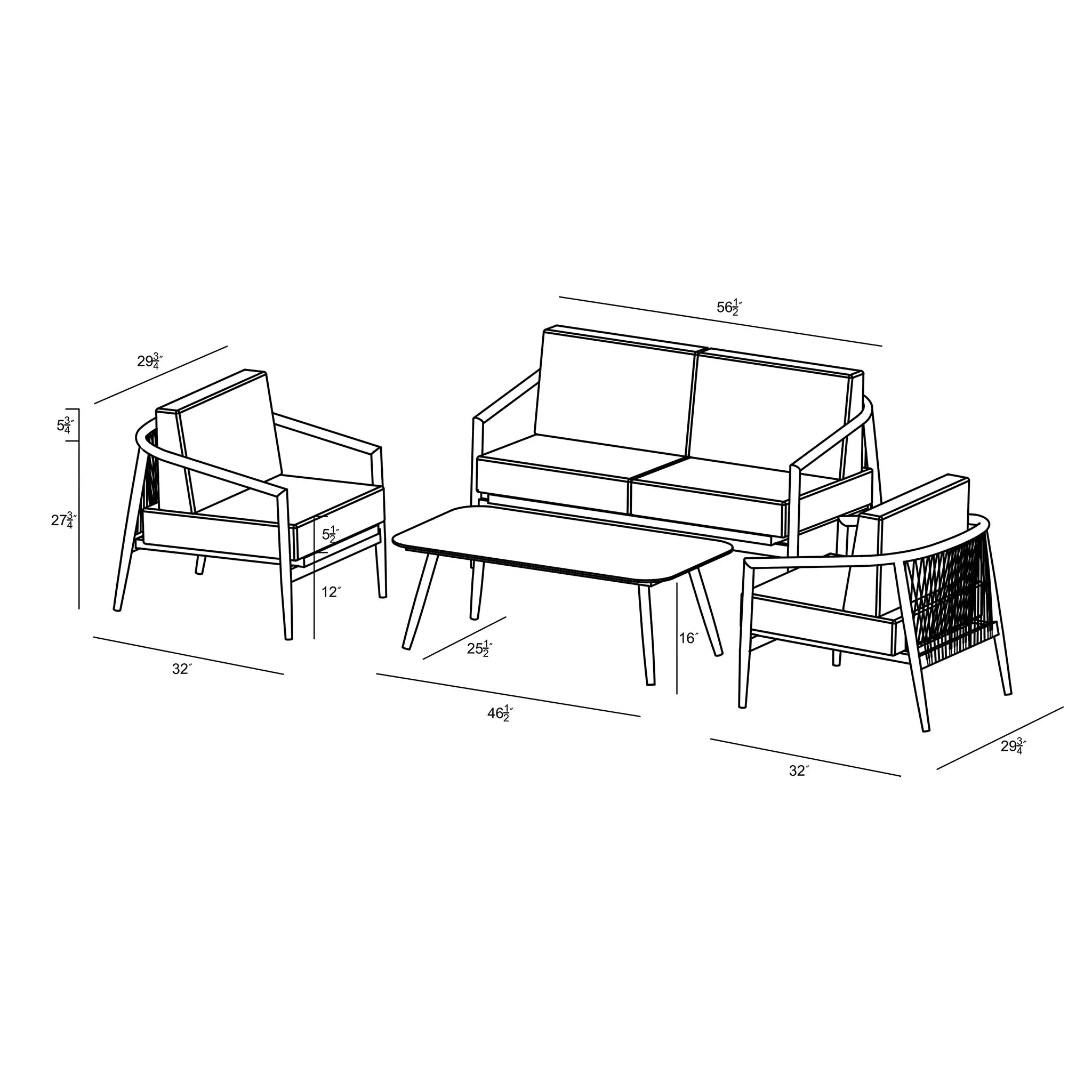 Harmonia Living Olio 4 Piece Aluminum Loveseat Set - Urban Stone/Carrera 87