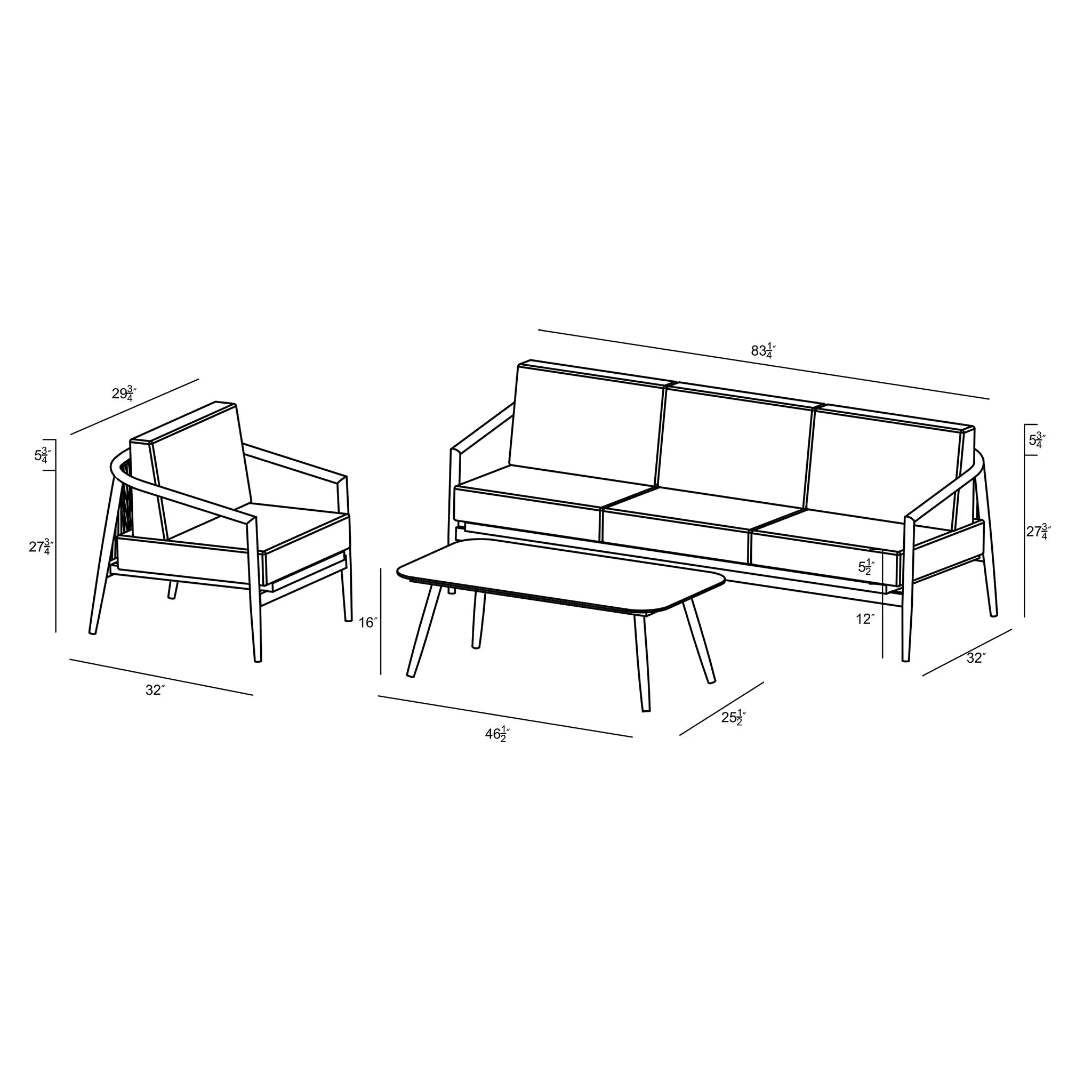 Harmonia Living Olio 3 Piece Aluminum Sofa Set - Urban Stone/Carrera 86