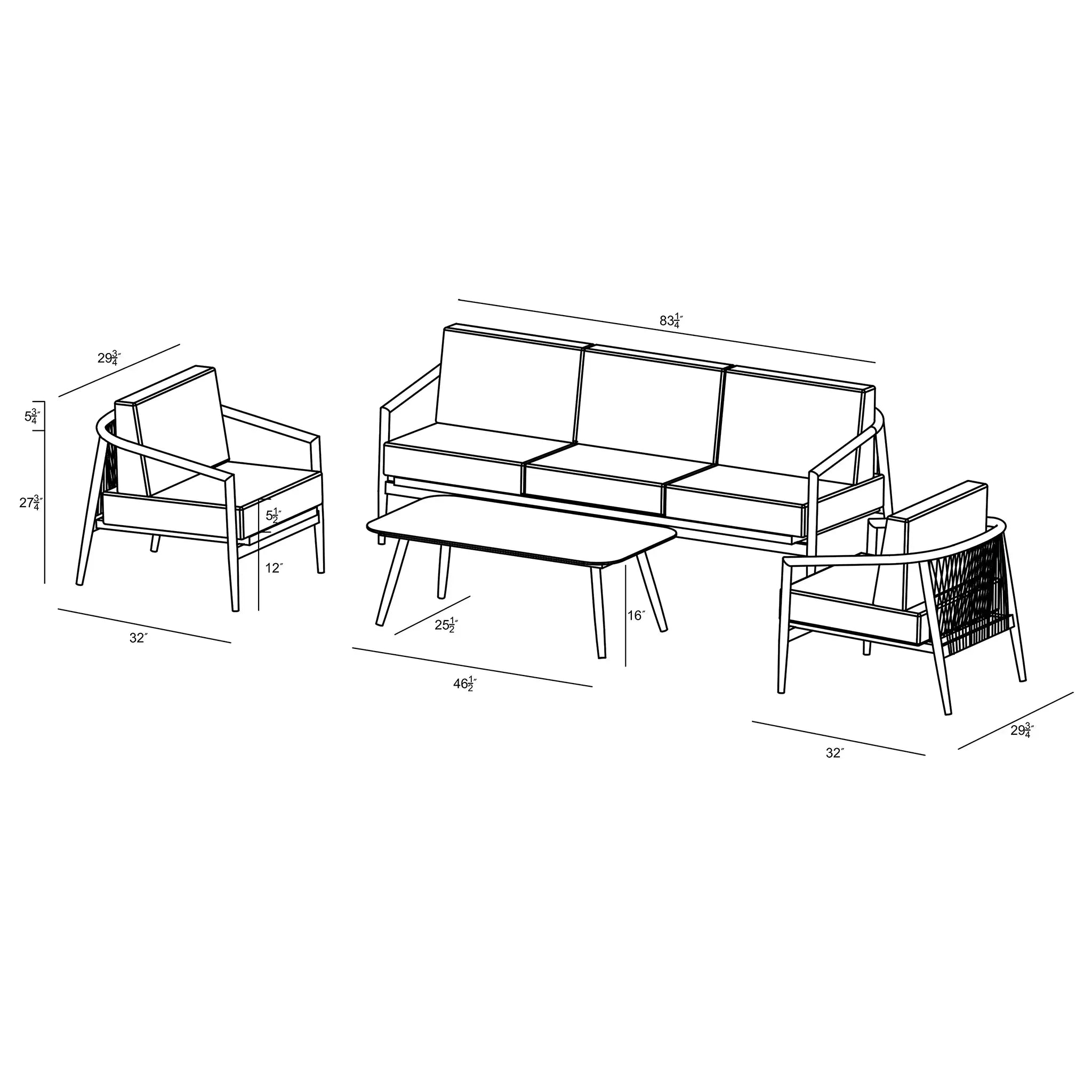 Harmonia Living Olio 4 Piece Aluminum Sofa Set - Urban Stone/Carrera 87