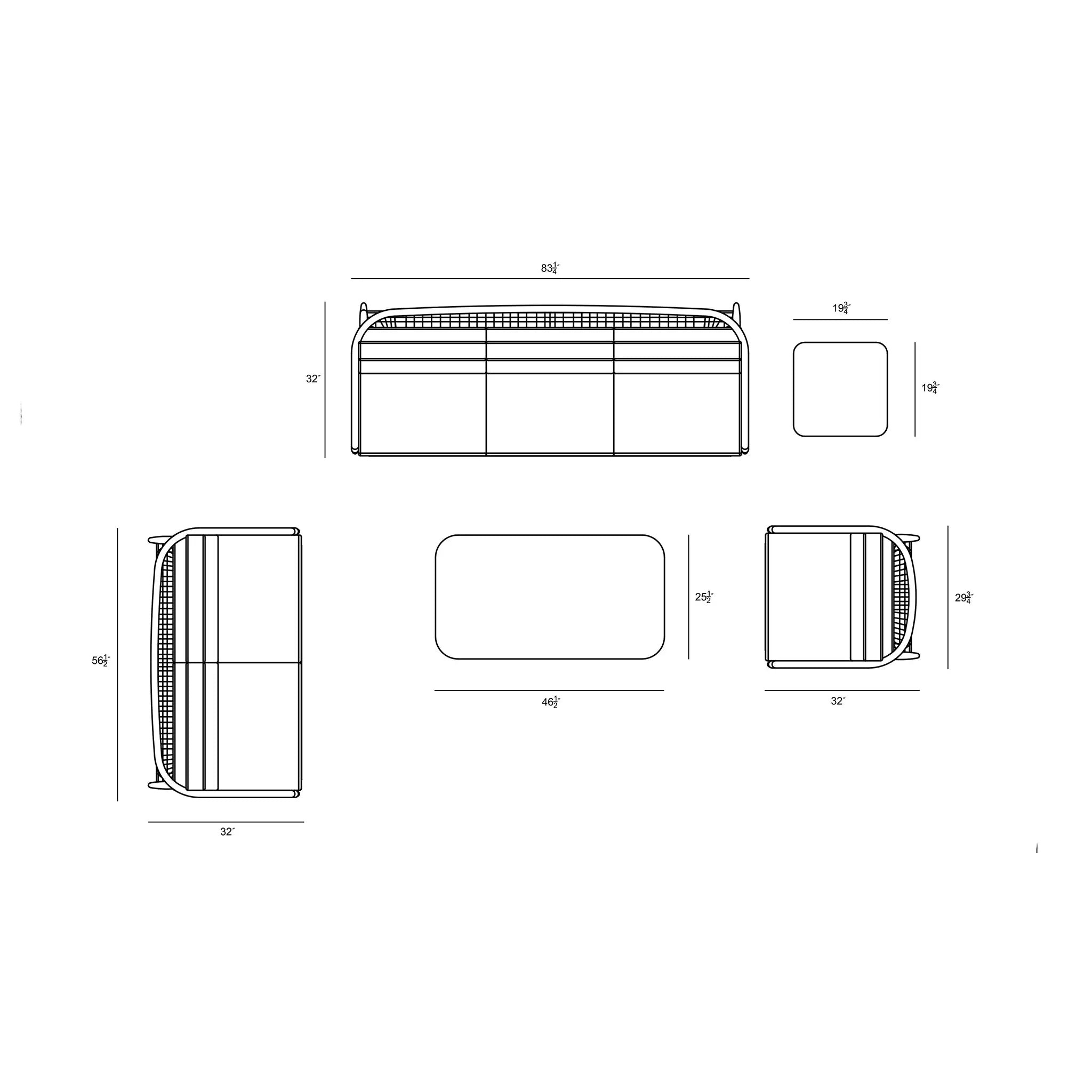 Harmonia Living Olio 5 Piece Aluminum Sofa Set - Urban Stone/Carrera 69