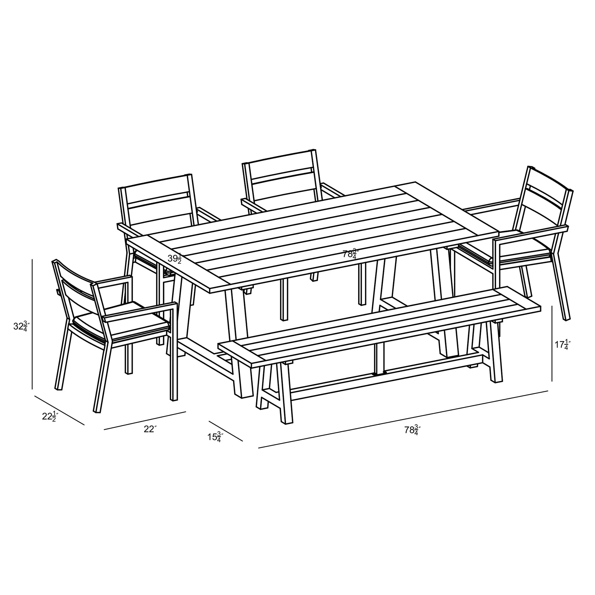 Harmonia Living Pacifica Mill 6 to 7 Seat Aluminum Reclaimed Teak Patio Dining Set with Bench 48
