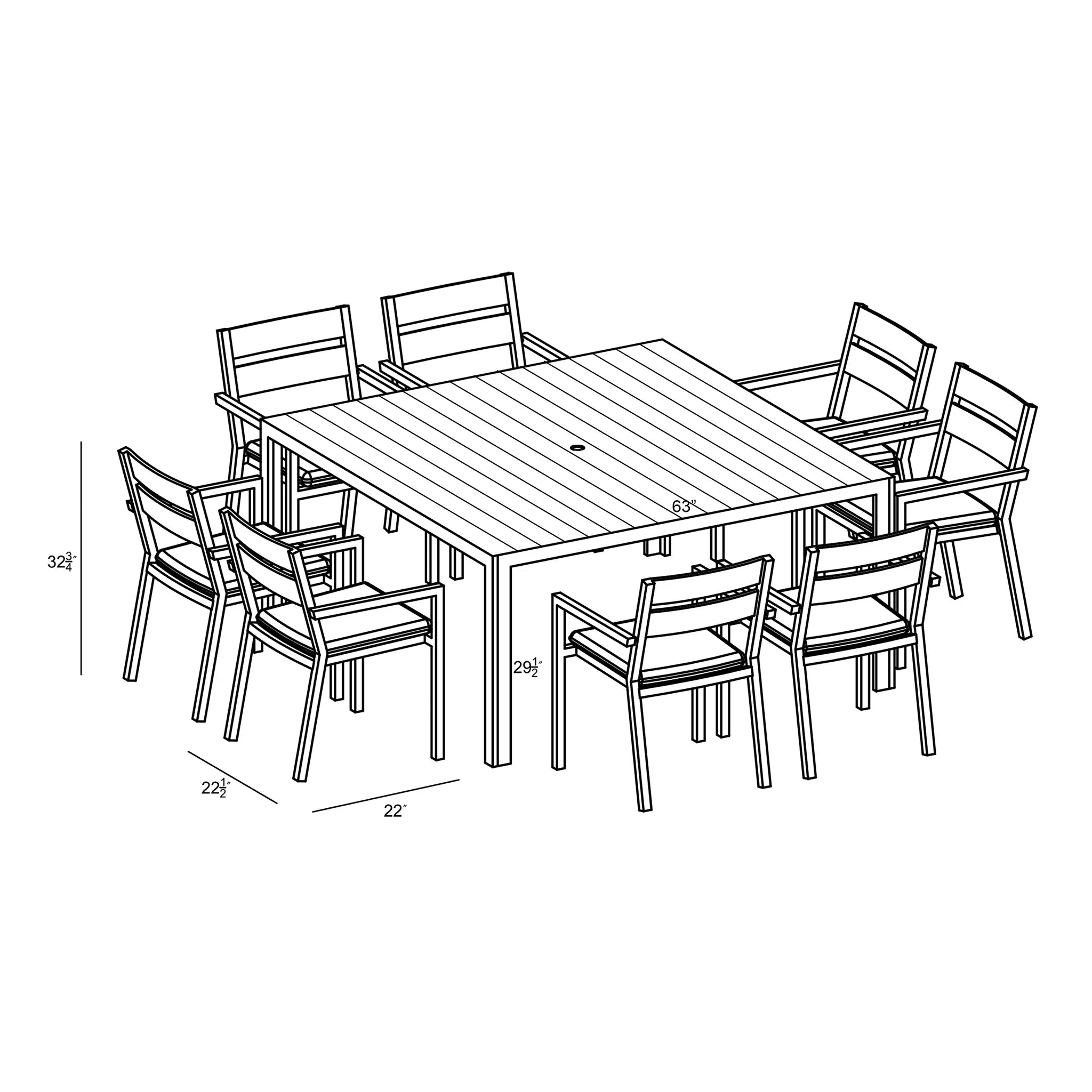 Harmonia Living Pacifica Classic 8 Seat Aluminum Square Dining Set - Slate 27