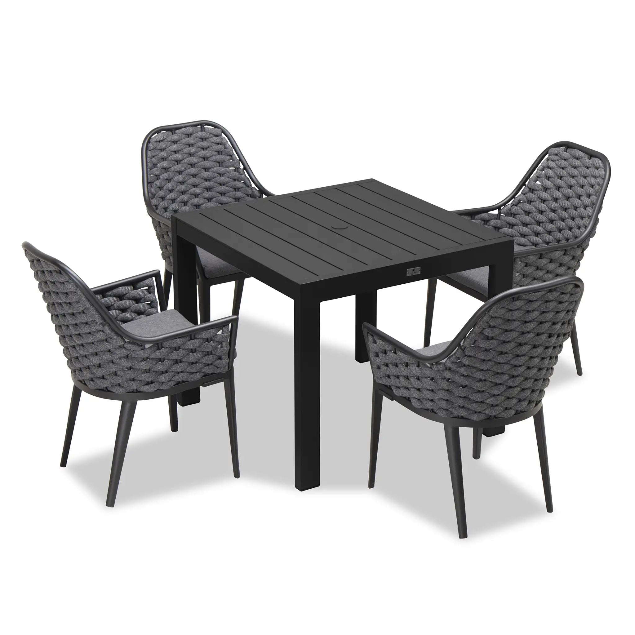 Harmonia Living Parlor Classic 4 Seat Aluminum Square Dining Table - Black 4