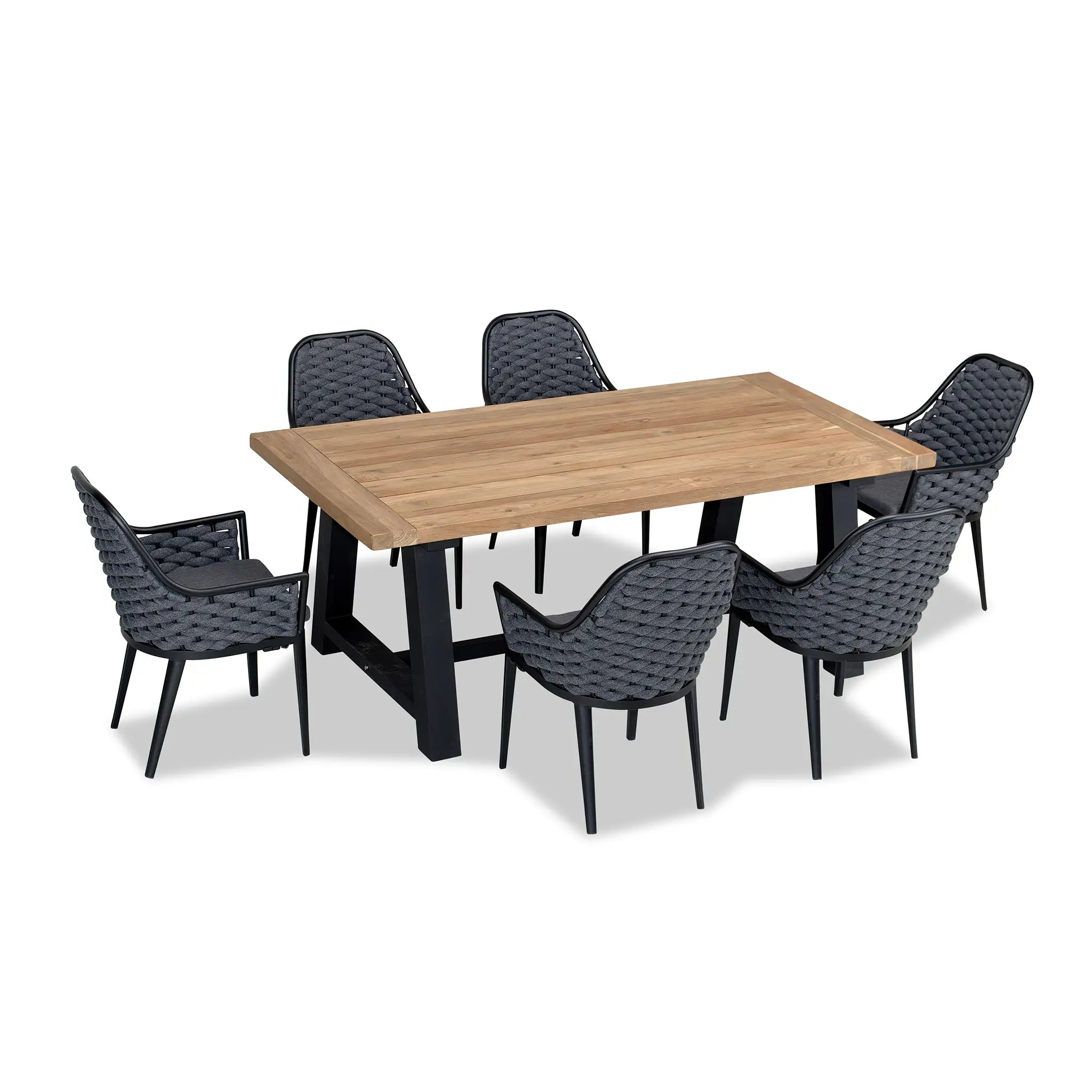 Harmonia Living Parlor Mill 6 Seat Aluminum Reclaimed Teak Patio Dining Set 7