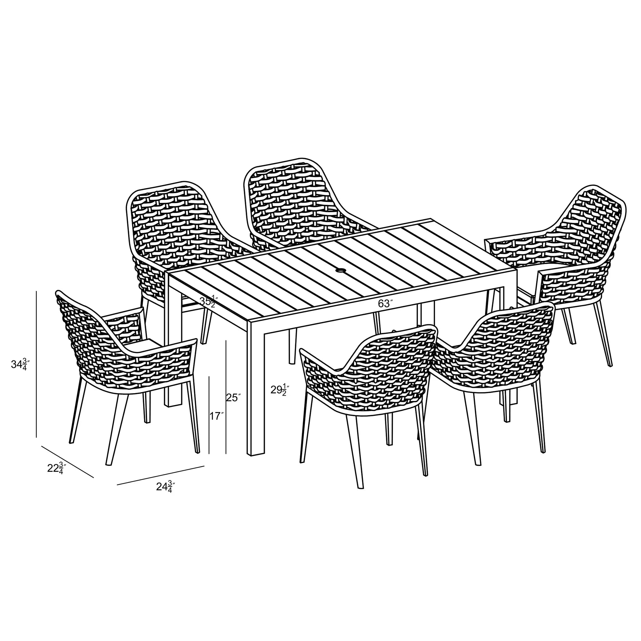 Harmonia Living Parlor Classic 6 Seat Aluminum Rectangular Dining Table - Black 7