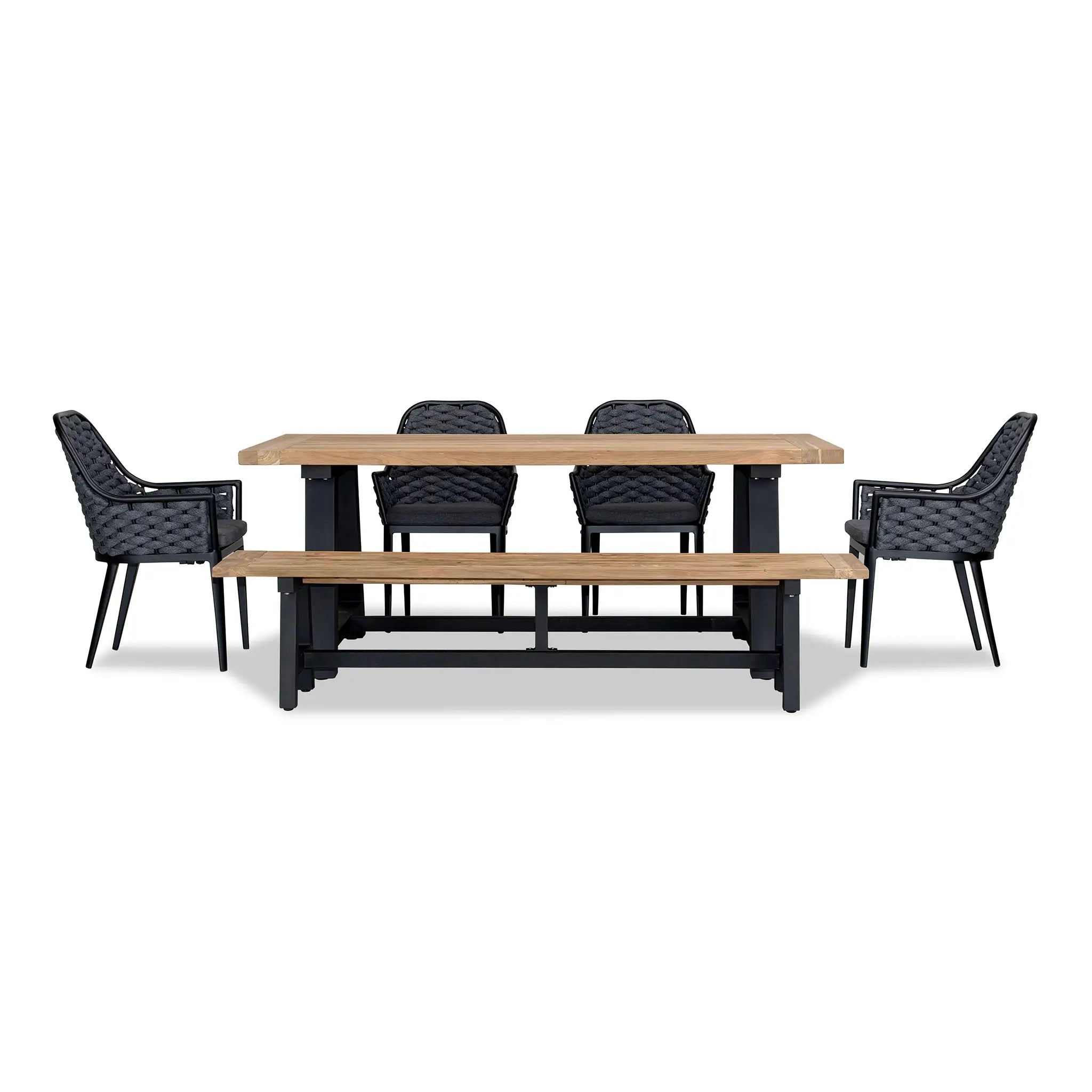 Harmonia Living Parlor Mill 6 to 7 Seat Aluminum Reclaimed Teak Outdoor Dining Set with Bench 1