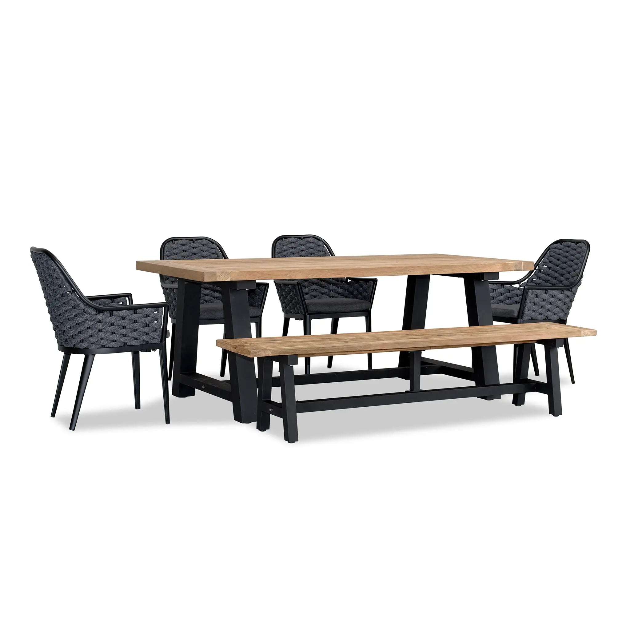 Harmonia Living Parlor Mill 6 to 7 Seat Aluminum Reclaimed Teak Outdoor Dining Set with Bench 2