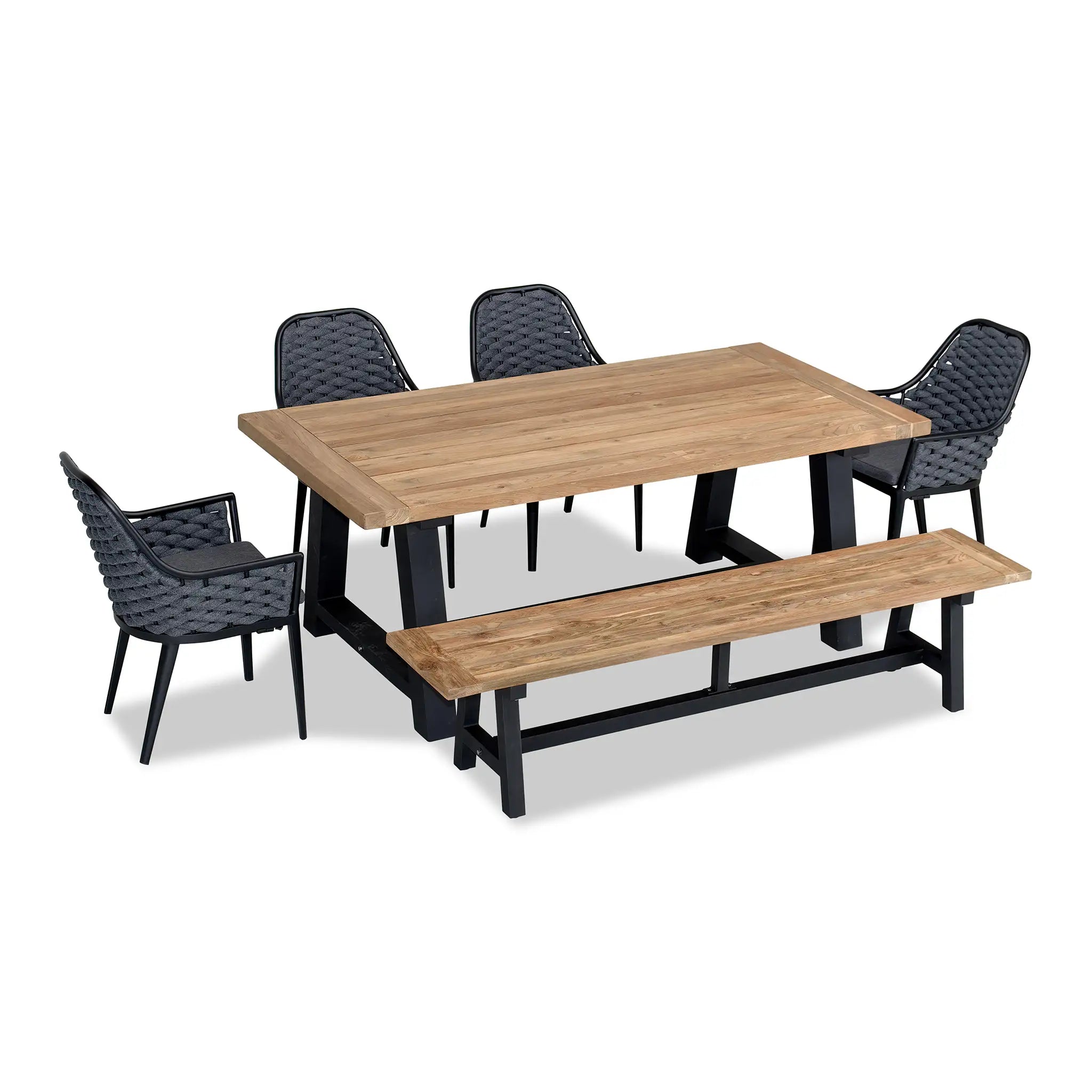 Harmonia Living Parlor Mill 6 to 7 Seat Aluminum Reclaimed Teak Outdoor Dining Set with Bench 12
