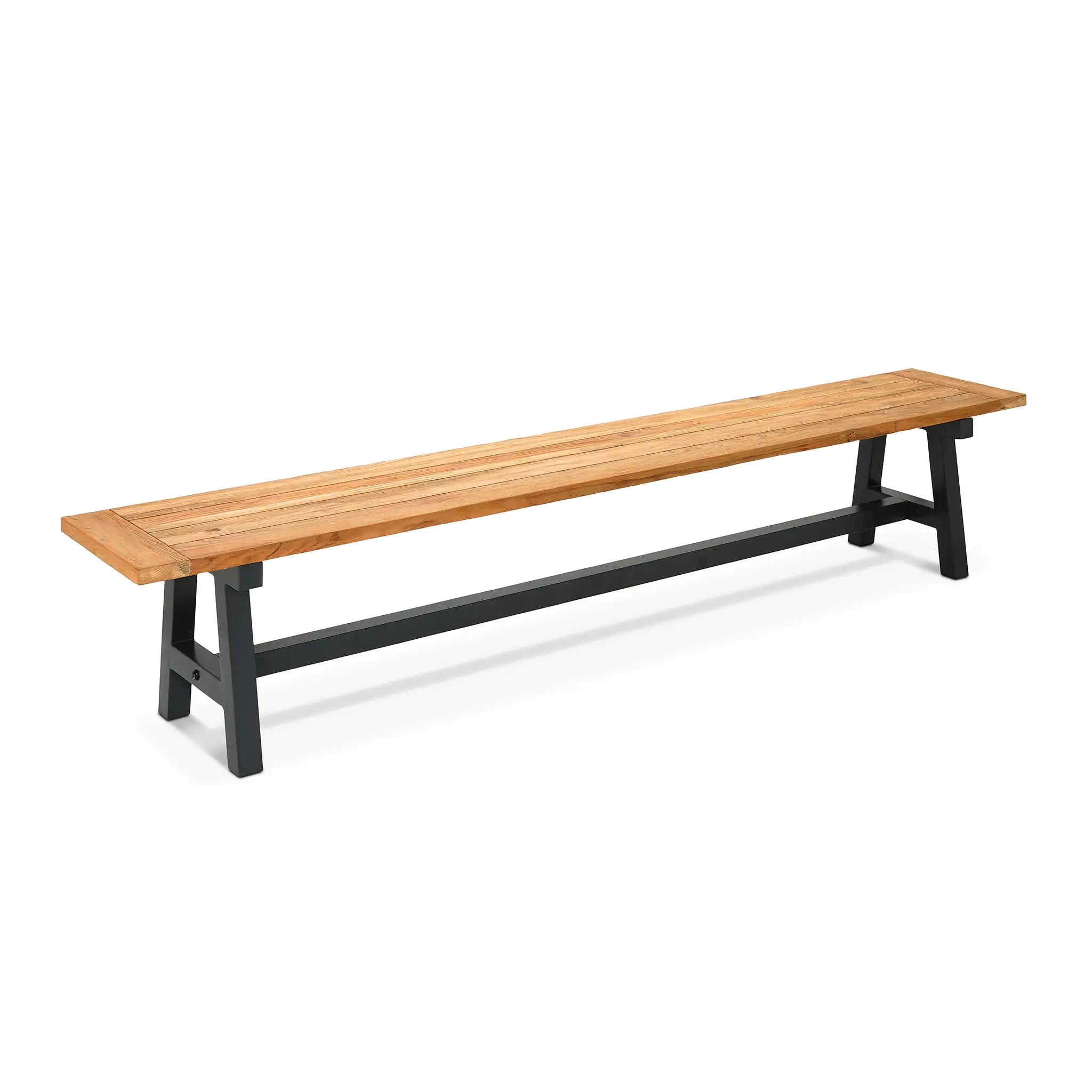 Harmonia Living Parlor Mill 6 to 7 Seat Aluminum Reclaimed Teak Outdoor Dining Set with Bench 5