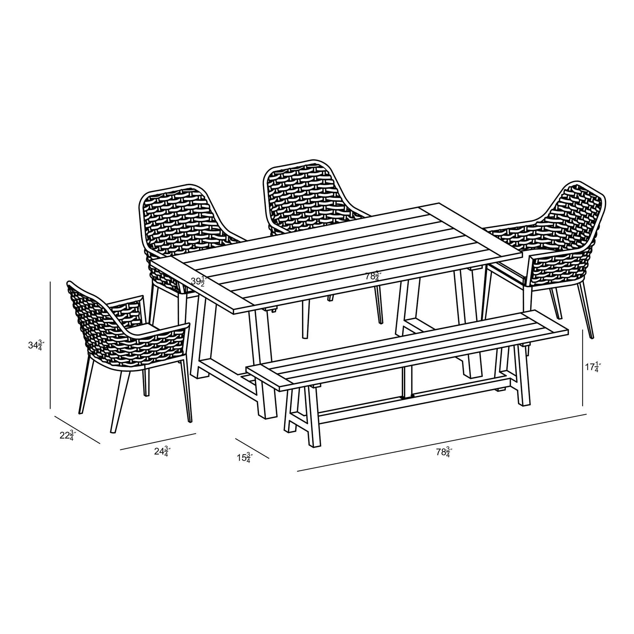 Harmonia Living Parlor Mill 6 to 7 Seat Aluminum Reclaimed Teak Outdoor Dining Set with Bench 7