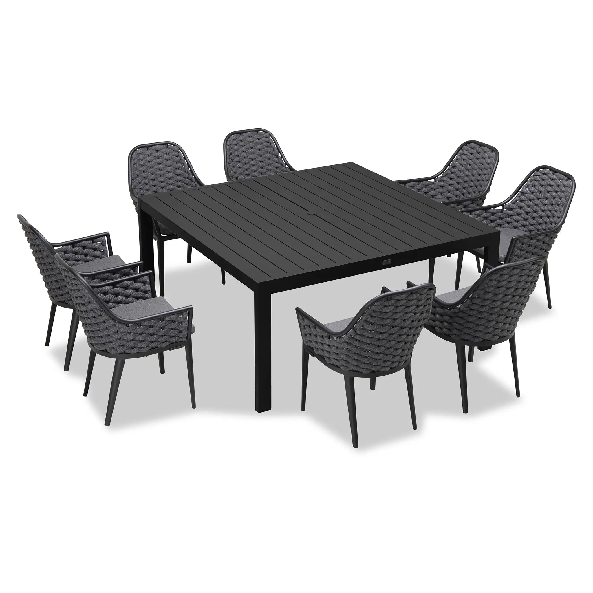 Harmonia Living Parlor Classic 8 Seat Aluminum Square Dining Set - Black 4